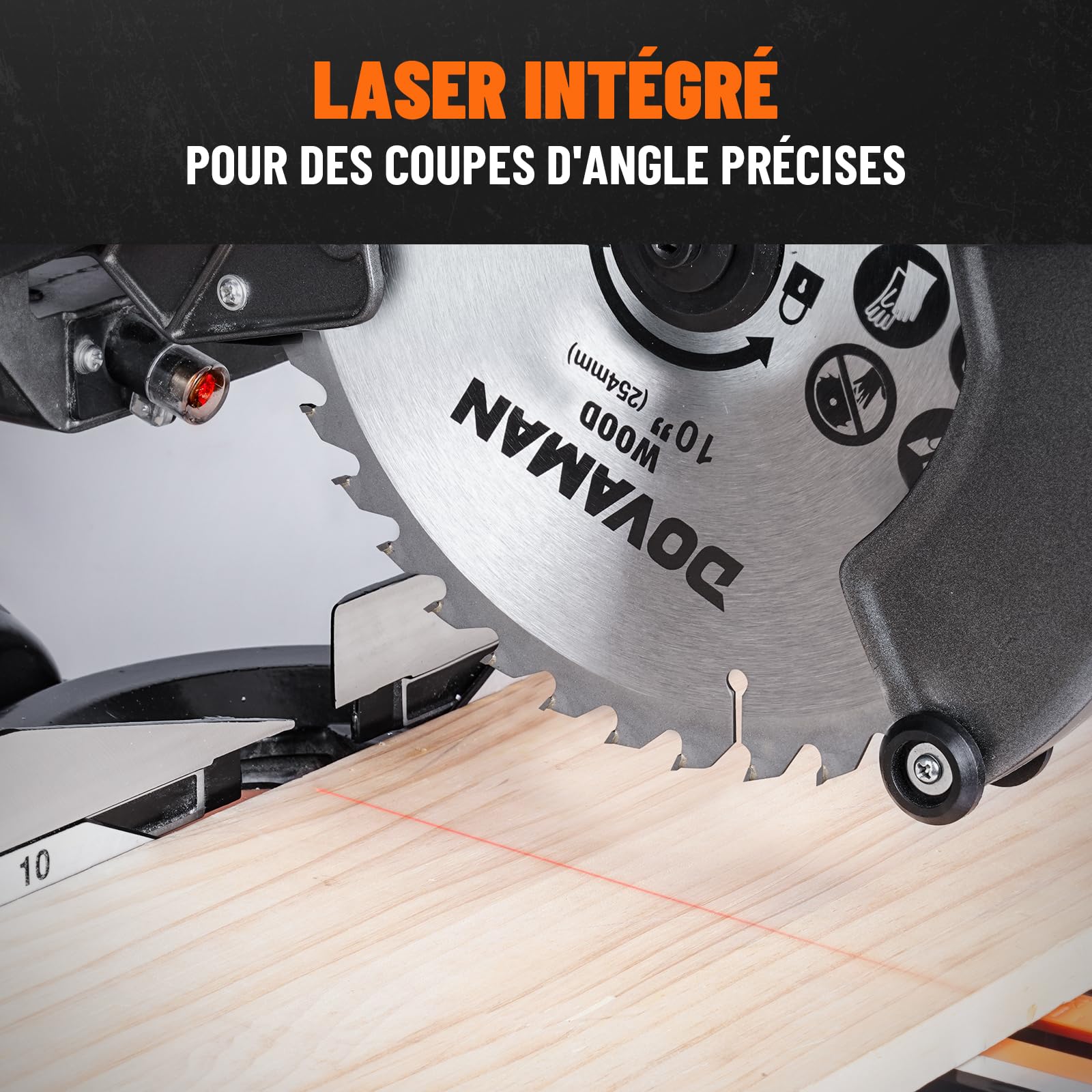 DOVAMAN DMS01A Scie à Onglet Radiale 2000W 2 Vitesses 3200/5000 RPM 3 Lames TCT Coupe Max 340x90mm Inclinaison 0–45° Guide Laser