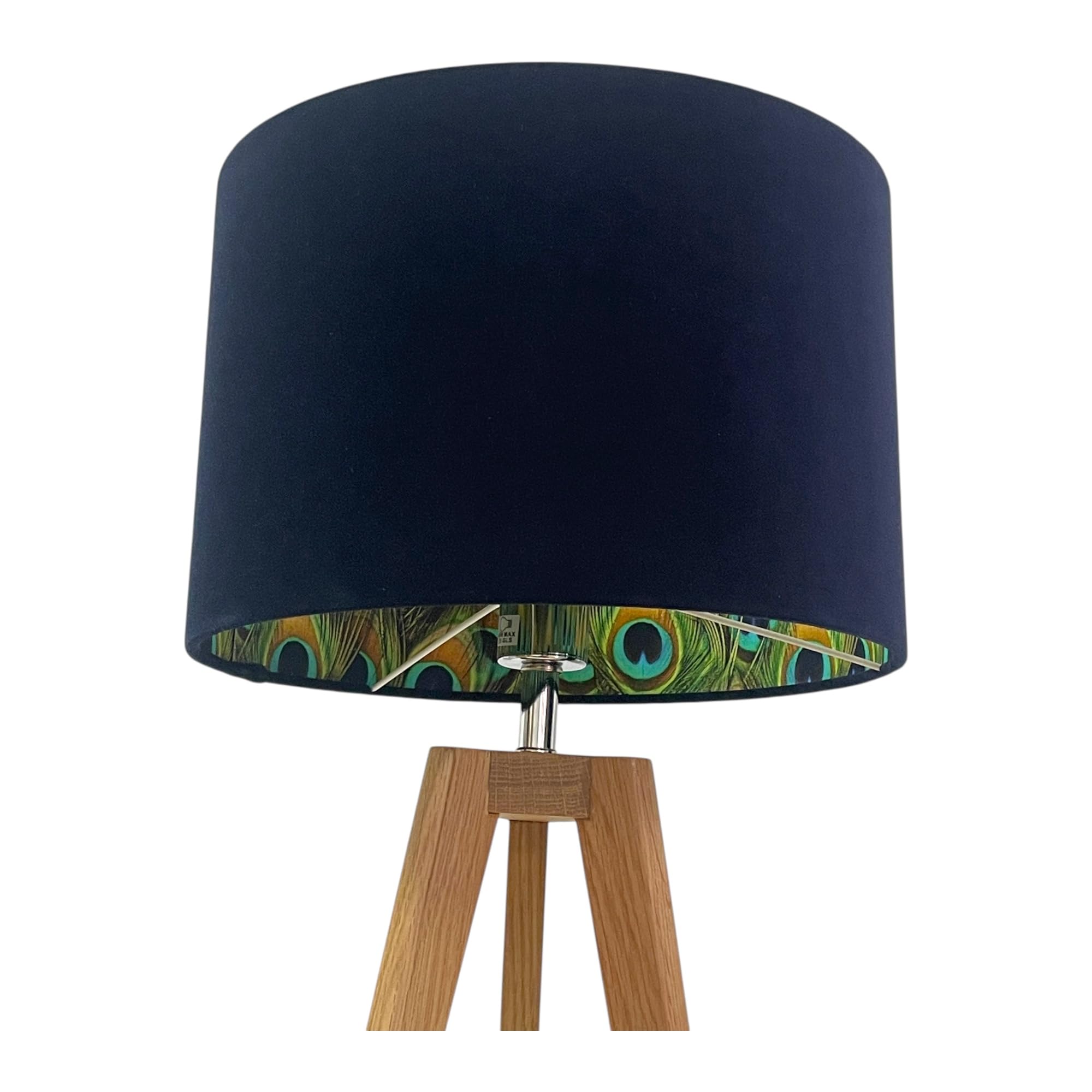 Navy Blue Velvet Peacock Feather Drum Lampshade