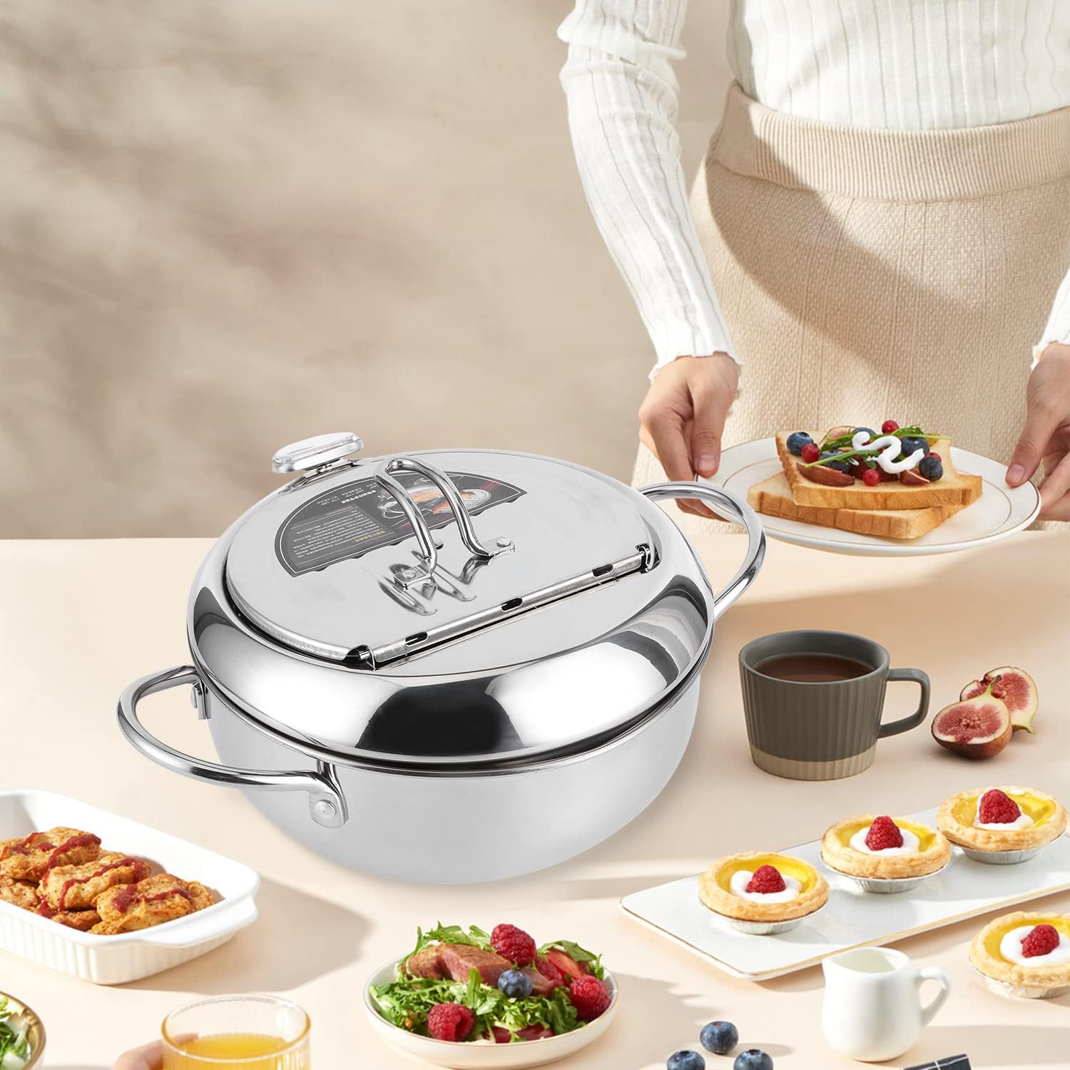 2.2/3.4/4.2L 304 Edelstahl Tempura-Topf, Frittiertopf mit Sieb