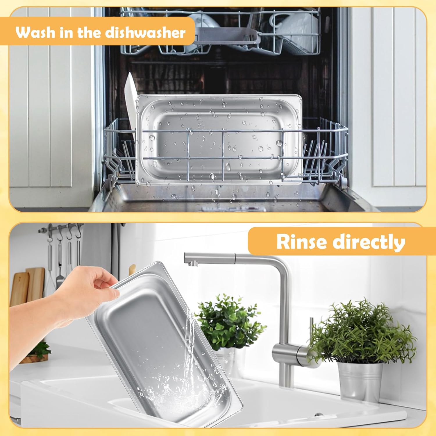 6 Pack 1/3 Hotel Pans 2.5 Inch Deep Stainless Steel Food Pan 1/3 Size 2.5" Deep Steam Table Pan Stainless Steel Commercial Food Pans for Hotel, Restaurant, Buffet, Home