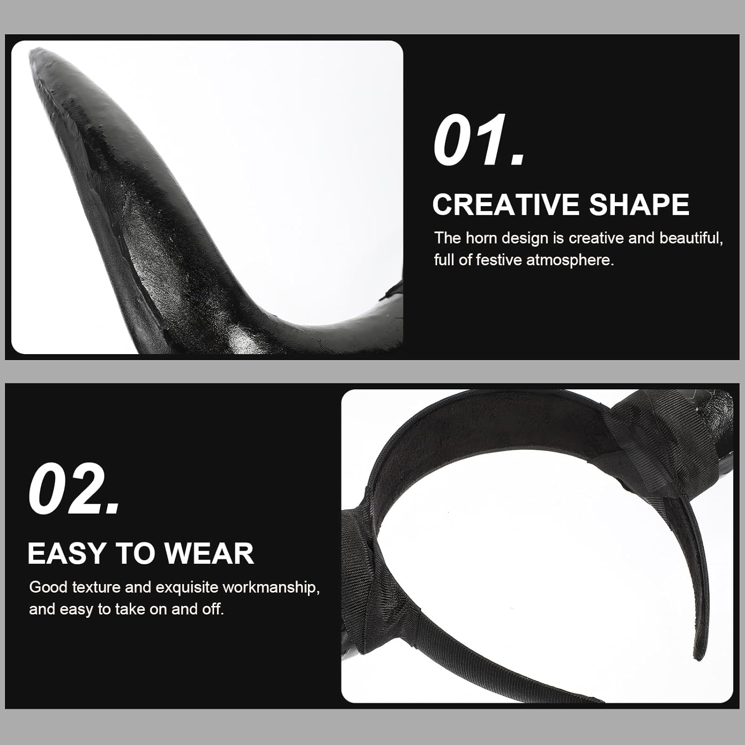 Horn Headband, Black Devil Ox Horn Headband in Plastic Material, Halloween Cosplay Costume Party Headpiece for Girls, Women, and Men - Image 6