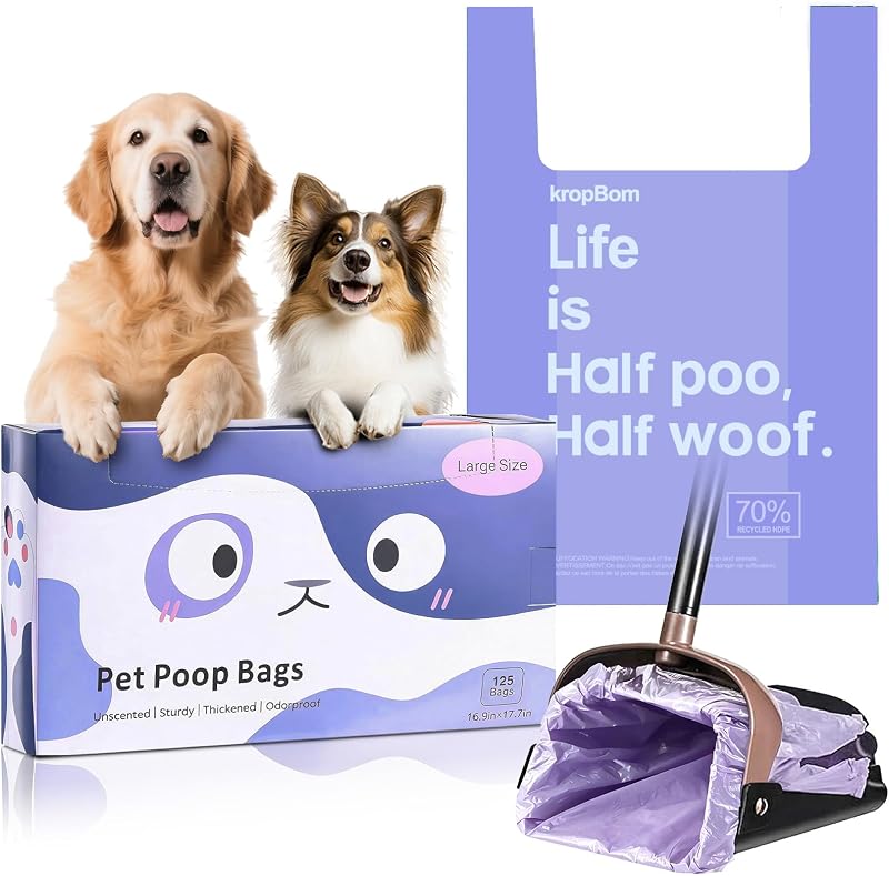 Bolsas para Fezes de Cães Extra Grandes Roxas para Coletor com Cesto Giratório KropBom, Pacote com 125
