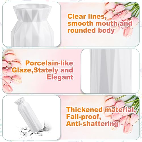 Miniatura 3 de Hoolerry 12 jarrones de flores blancas a granel para centros de mesa, florero blanco de plástico para flores, jarrón decorativo alto irrompible para