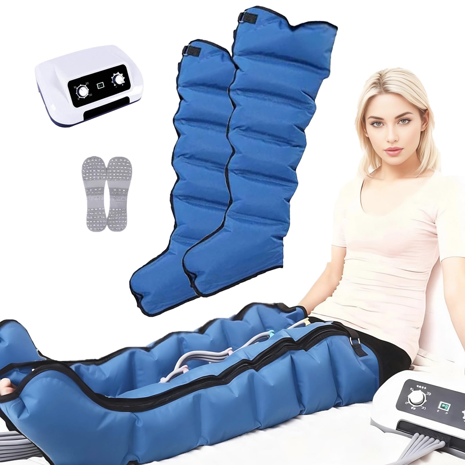 Pressoterapia per Casa Gambe e Addome e Braccia, Electric Leg Air Compression Massager, Apparecchio Pressoterapia Massaggio Linfodrenante, Pression Réglable