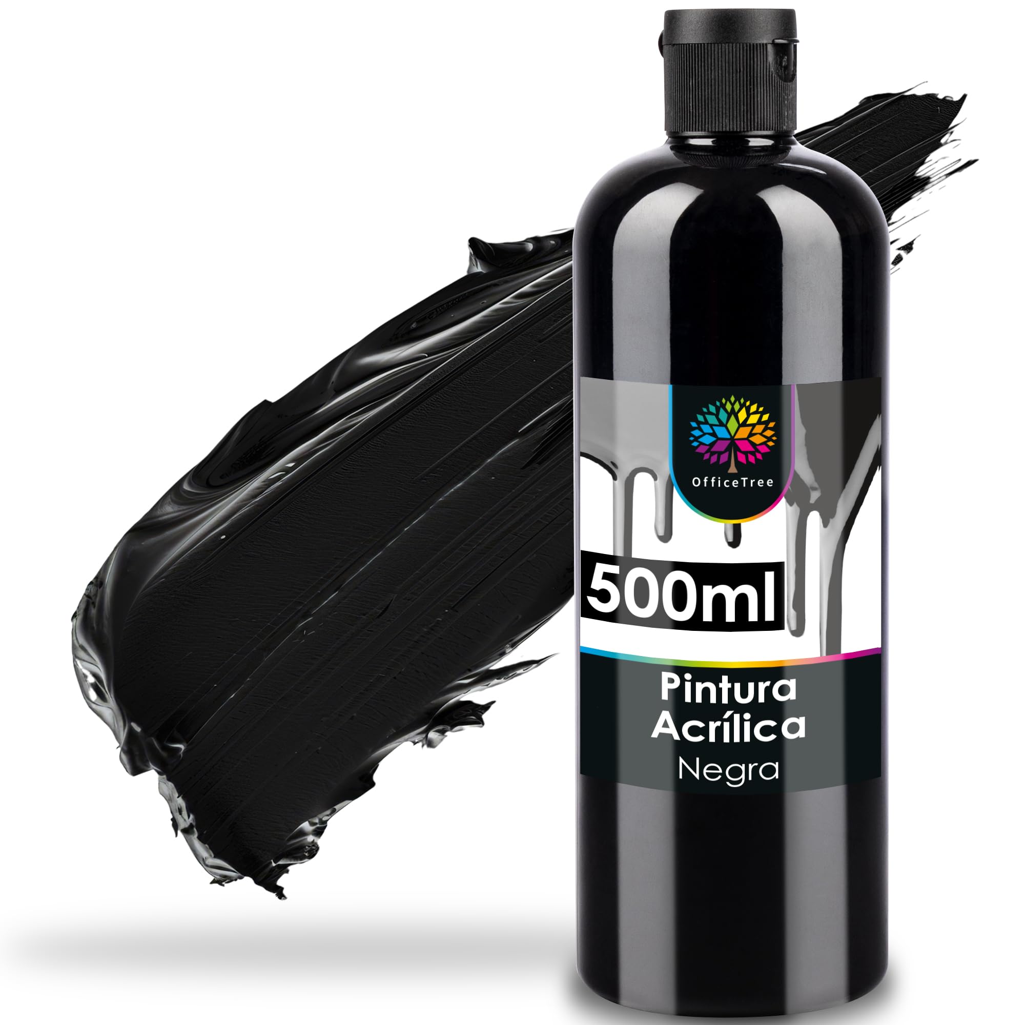 OfficeTree color acrílico negro 500 ml - color acrílico con base acuosa negro - pintura acrílica Black para amateurs - color acrílico negro ideal para mezclar