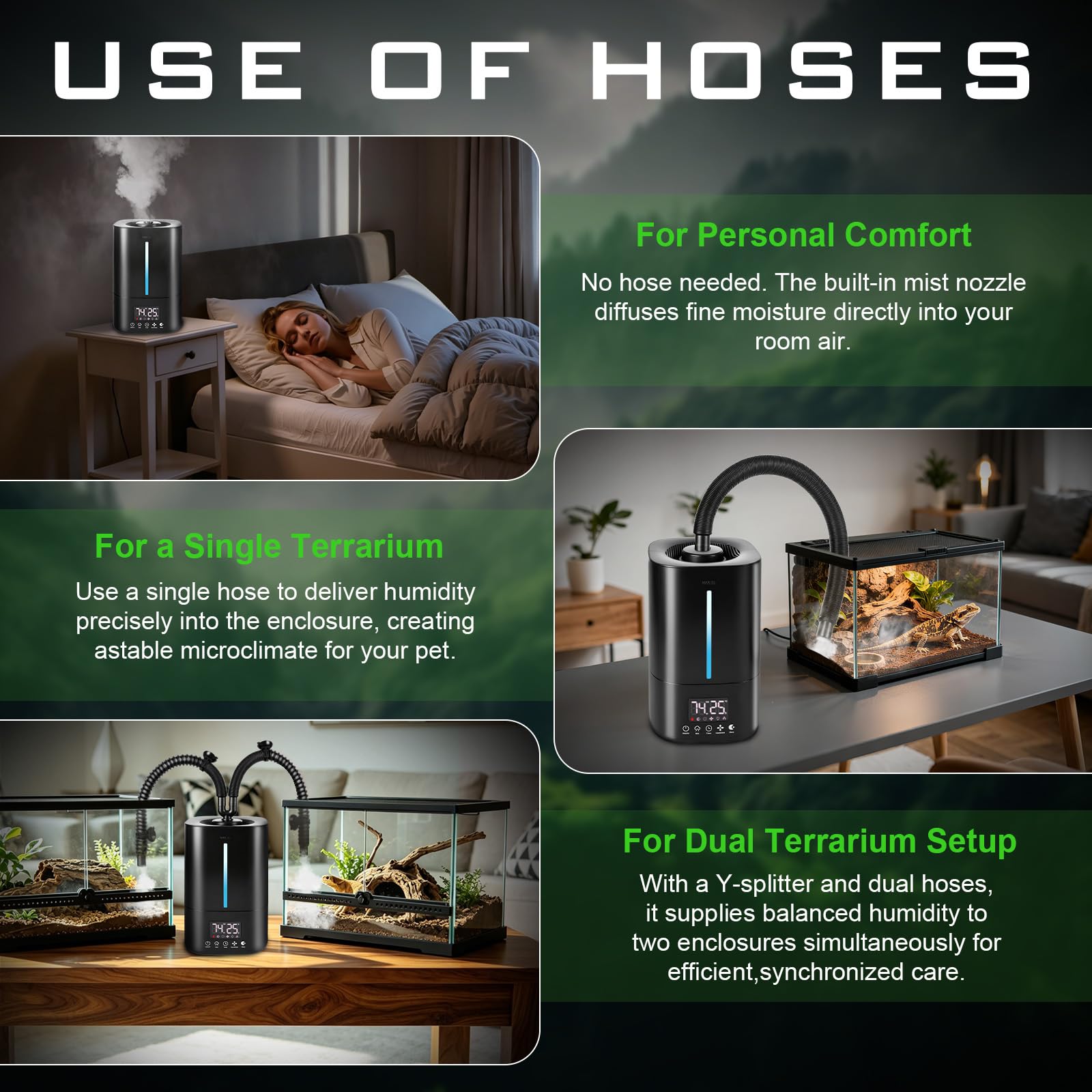 Reptilien Luftbefeuchter, 5L Terrarium Vernebler mit Timer & Externer Feuchtigkeitssensor, Smart Humidifier Pflanzen für Schlangen, Chamäleons, Schildkröten