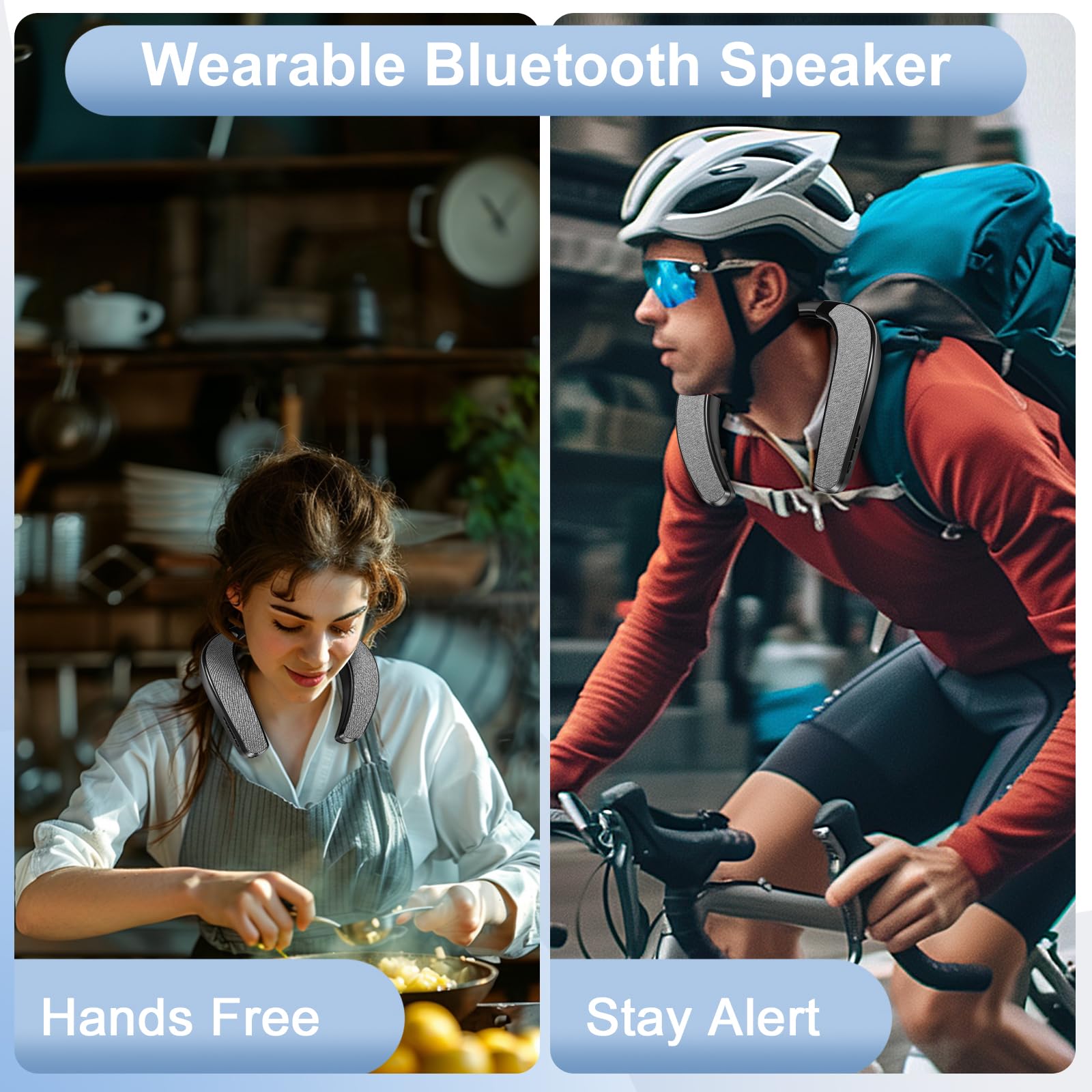 KozyOne Haut-parleur Bluetooth à porter autour du cou, écouteur sans fil avec microphone intégré et fente pour carte TF, 12 heures d’autonomie, son surround stéréo 3D, charge rapide Type-C, pour la