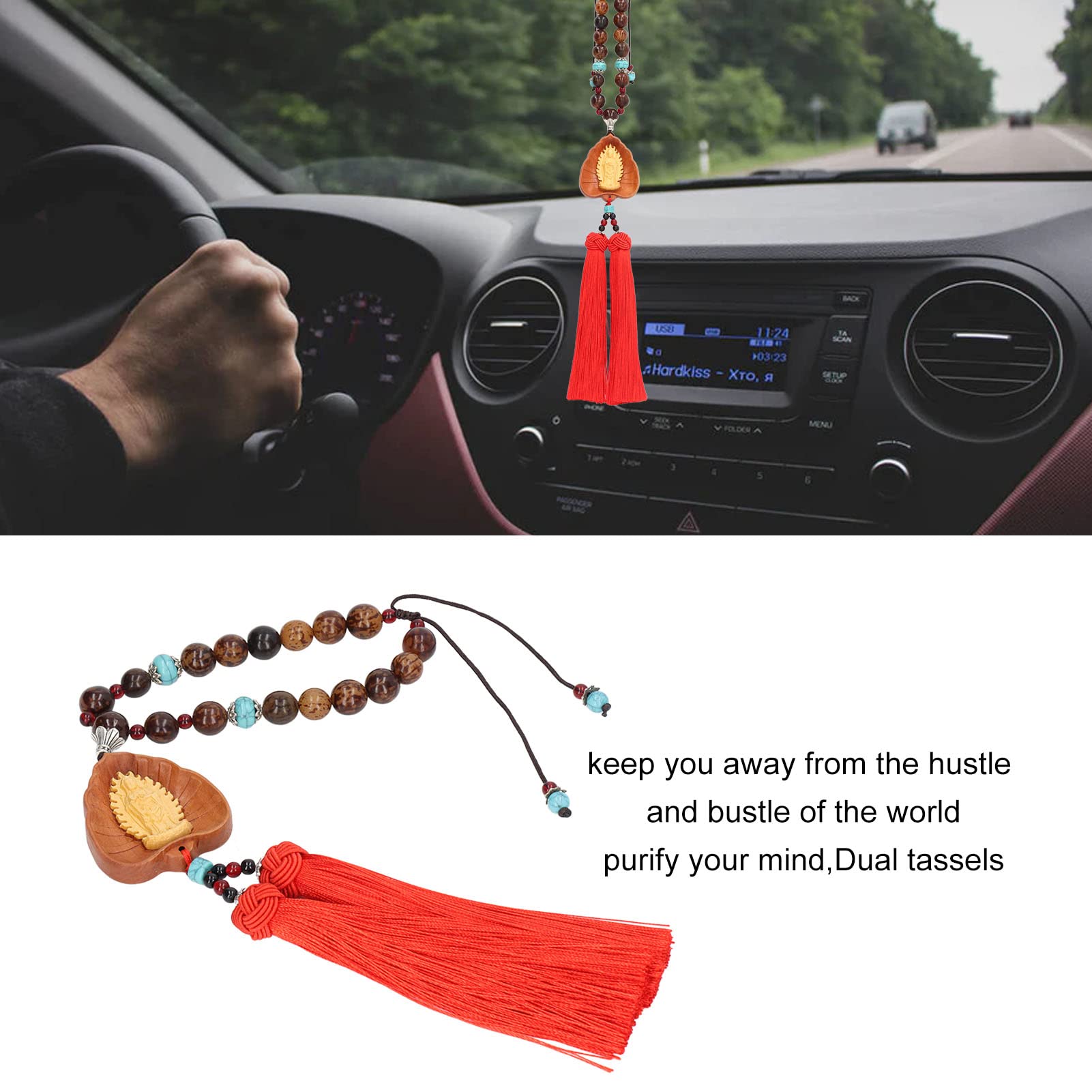 Tissting Ciondolo Per Auto Buddha, Ciondolo Per Specchietti Interni Per Auto Buddha Intagliato In Legno Decorazione Cinese Per Auto Fengshui Ornamenti Pendenti In Legno Per Statua Di Buddha(Guanyin