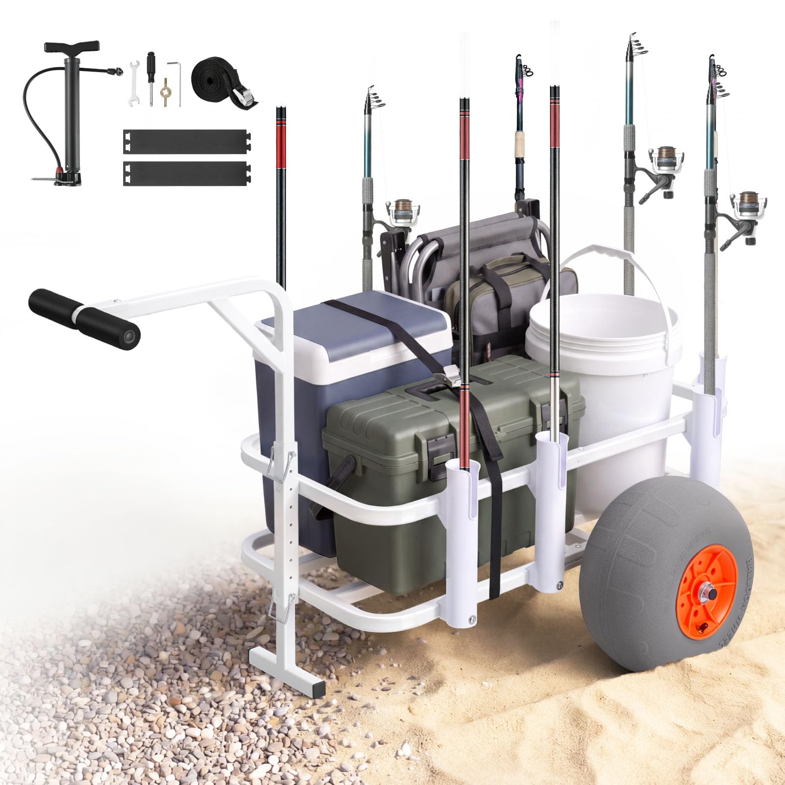 VEVOR Beach Fishing Cart with 13 Inch PU Balloon Tires