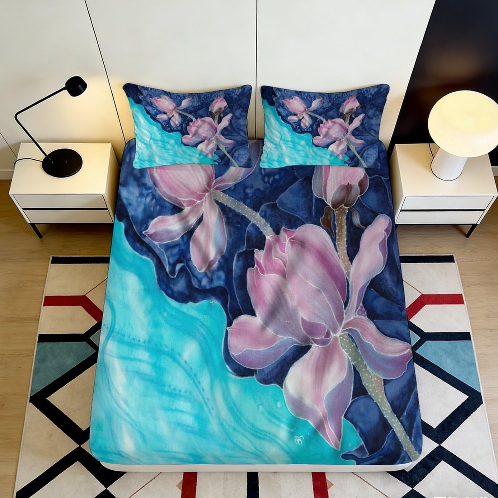 Pnayamiorkfel Style-3 3D Printed Magnolia Blossom Fitted Sheet Microfiber Soft Blue Floral Mattress Cover For Bedroom Home Decor 90X200x25cm