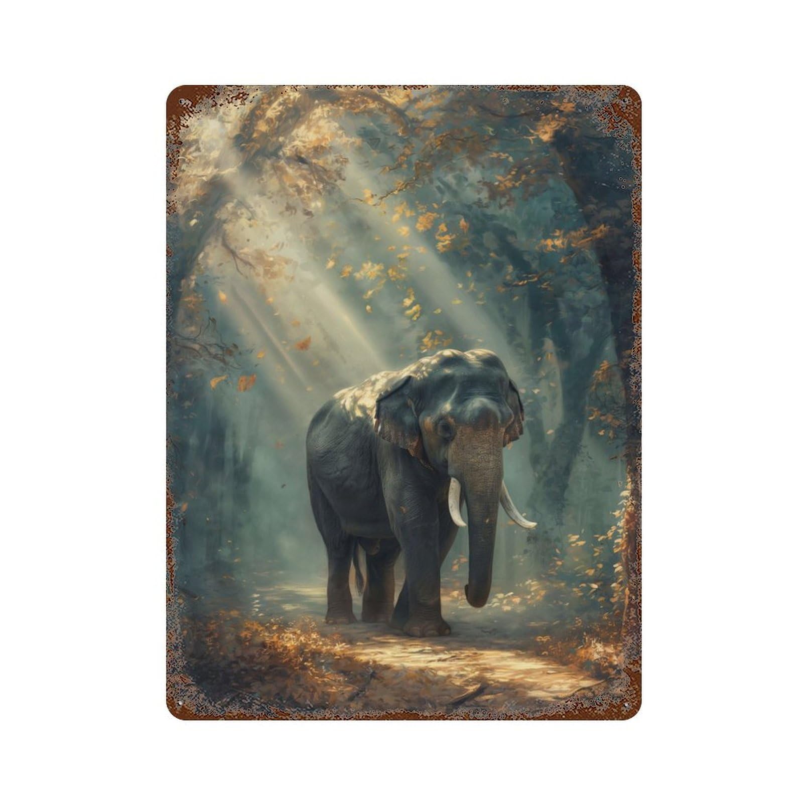 Rust Effect Sunlit Jungle Encounter Rusty Metal Tin Sign 15.7"x11.8", Farmhouse Wall Decor for Shed, Workshop And Garage Wall Decor