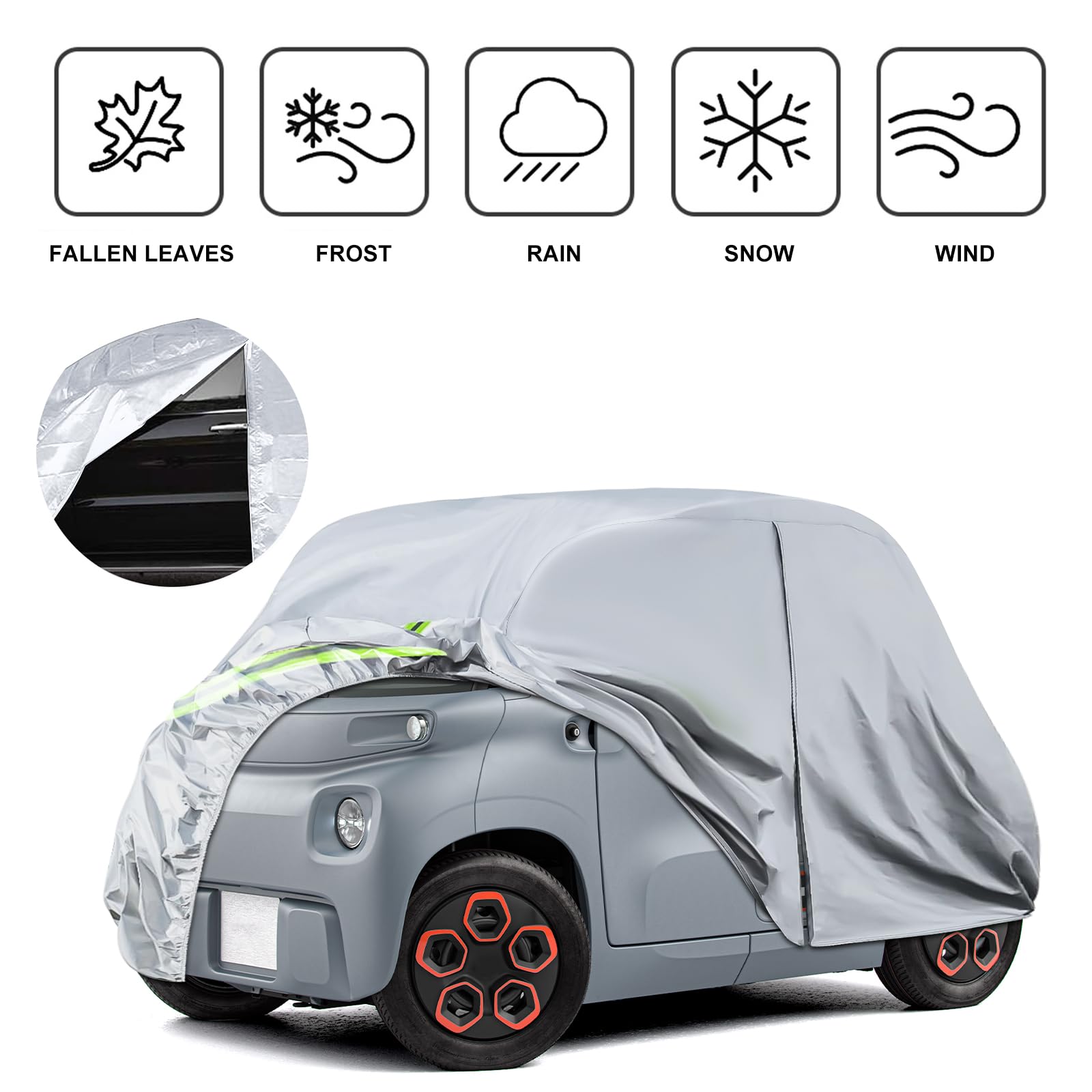 Telo Copriauto Sostituzione per Citroen Ami/O-pel Rocks-e/Electric/F-iat Topolino 2020-2024, Copertura Auto Protettiva Dell'auto, Telone Garage Completo Impermeabile Strisce Riflettenti, Argento