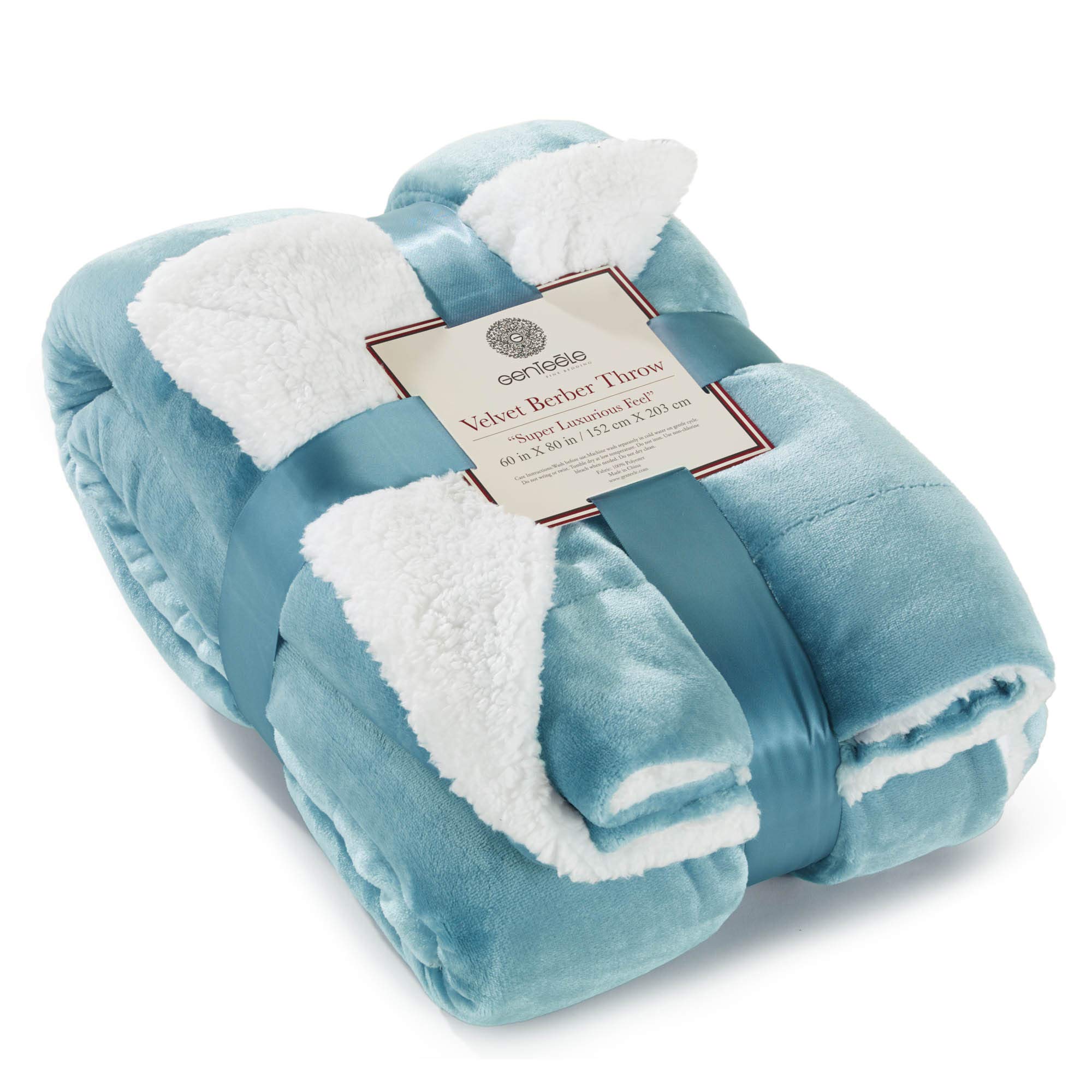 Genteele Sherpa Throw Blanket Super Soft Reversible Ultra Luxurious Plush Blanket, 60 x 80 inches, Tourmaline Blue/White