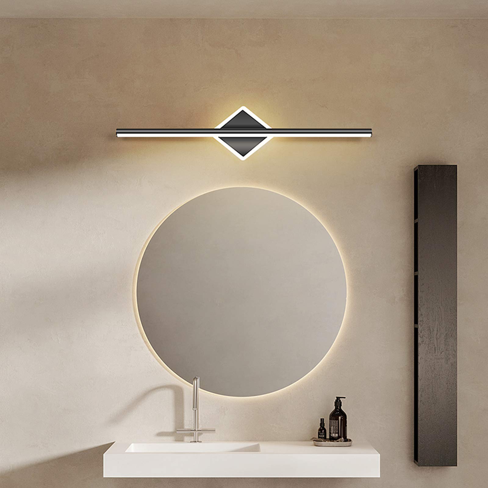 BKSXSOP LED Bathroom Mirror Light - Modern IP44 Waterproof Front Light, 3 Color Temperatures, Gold/Black Square Design, 80CM/16W, Perfect for Makeup & Wall Illumination.