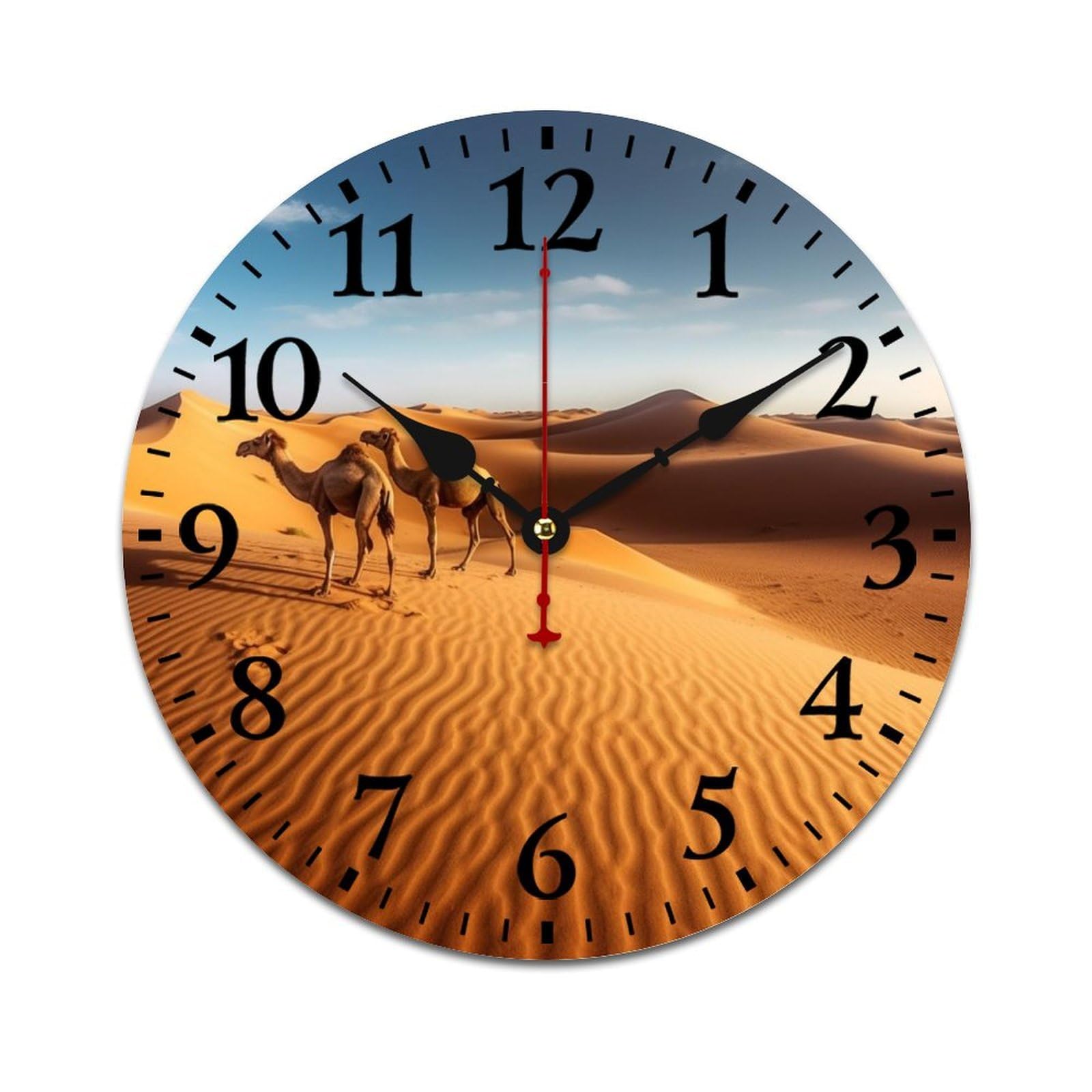 NTVOWPZO 10 Inch Wall Clock Wooden Sand Dunes in The Sahara Desert Battery Operated Wall Clocks Silent Non-Ticking Square Wall Clock for Living Room Kitchen Home Office Wall Decorative Clocks