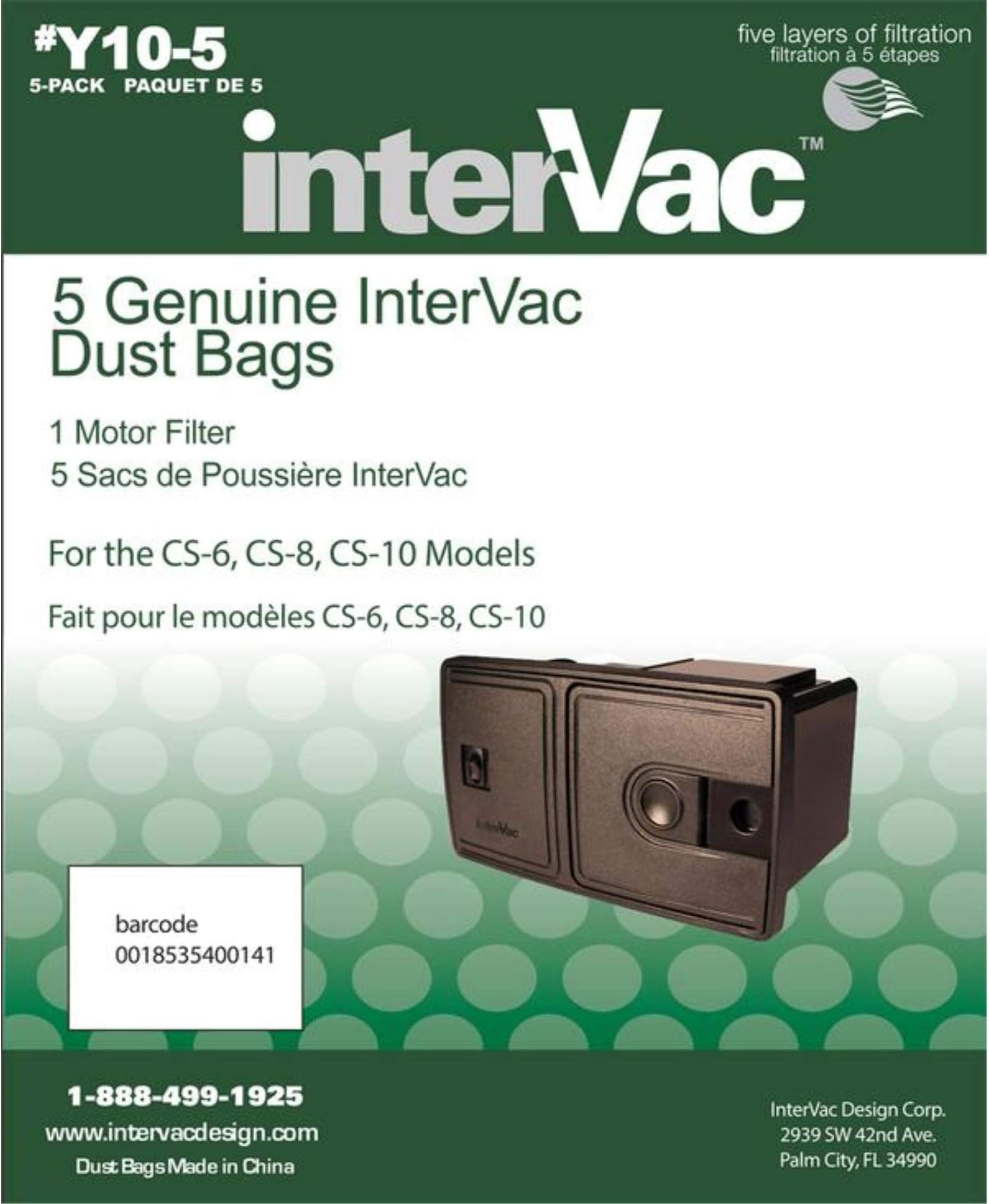InterVac Design Y10-5 Replacement Bags for CS6 and CS8 Vacuums