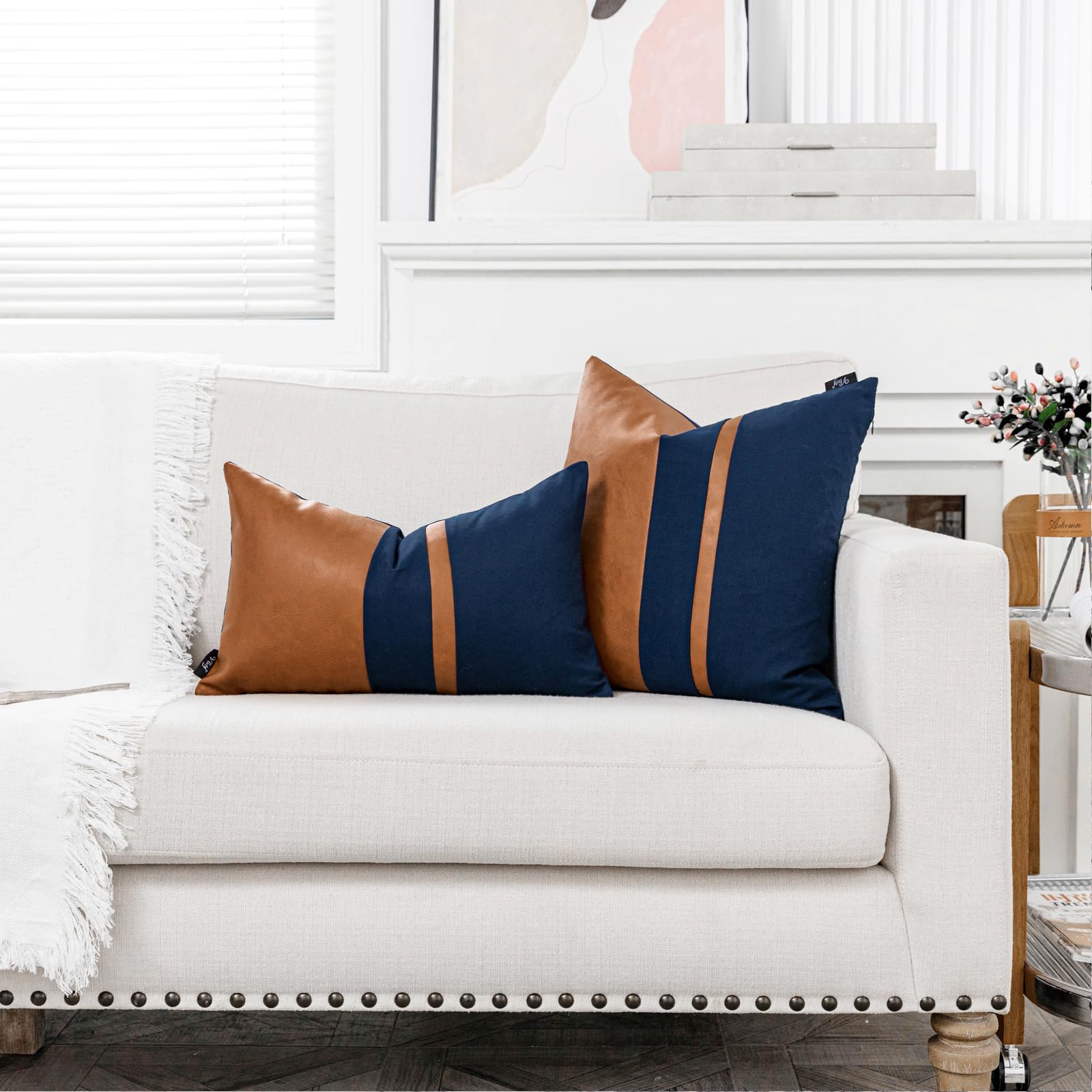 クッションカバー Cushion Cover navy line Amazon.com: Home Brilliant Indigo Linen Decorative Pillow Covers