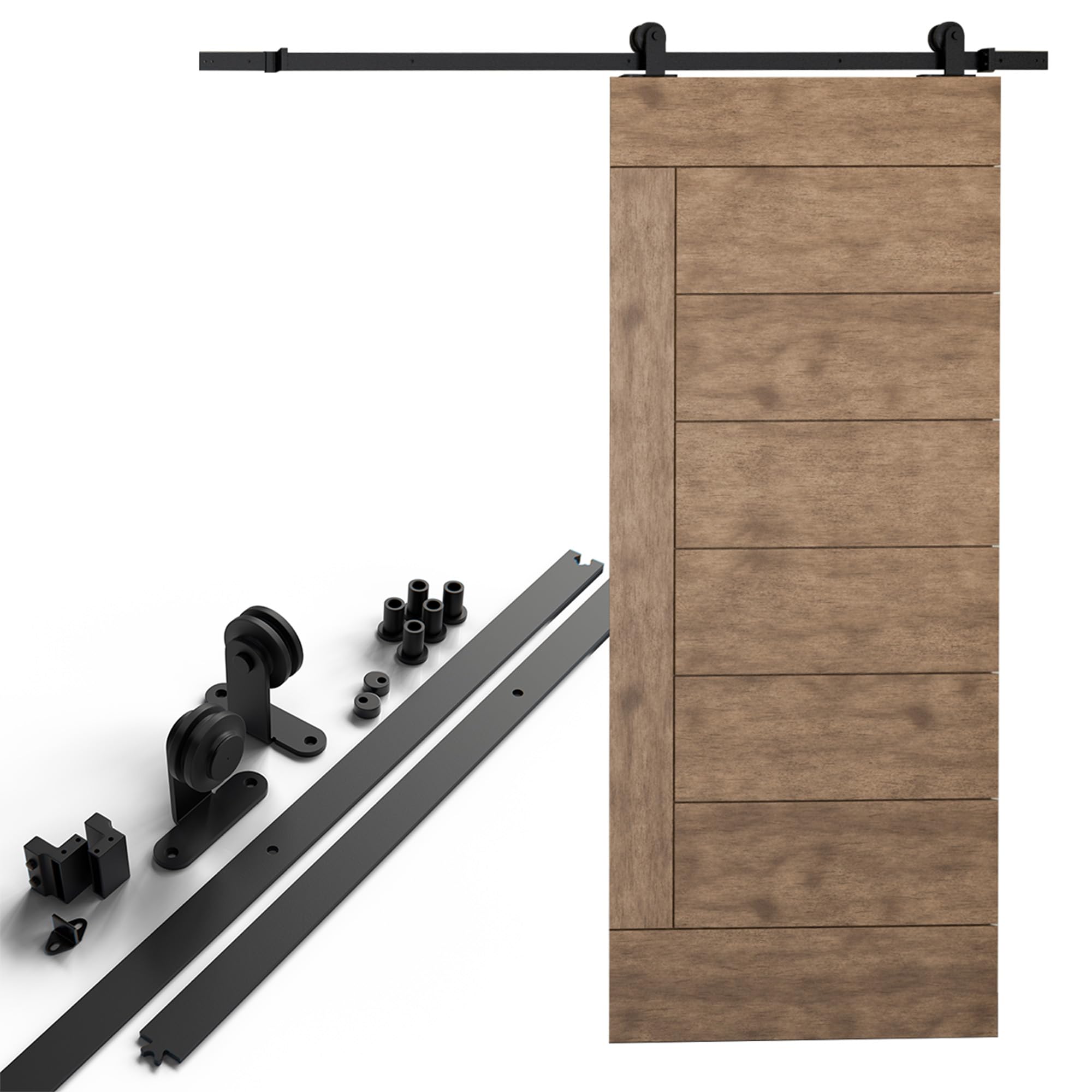 Kit porte coulissante bois pour dressing avec rail acier noir 186 cm Amig