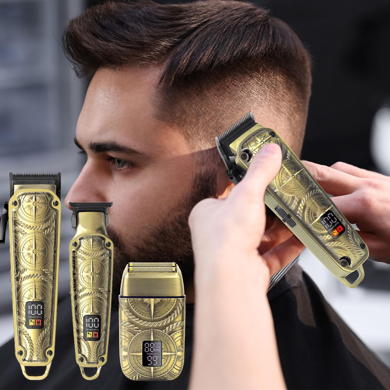 Hatteker Tondeuses à Cheveux Professionnelles pour Hommes, Kit de Toilette 3 en 1 Tondeuse à Cheveux, Tondeuse à Barbe et Rasoir Électrique Sans Fil, avec Écran LCD