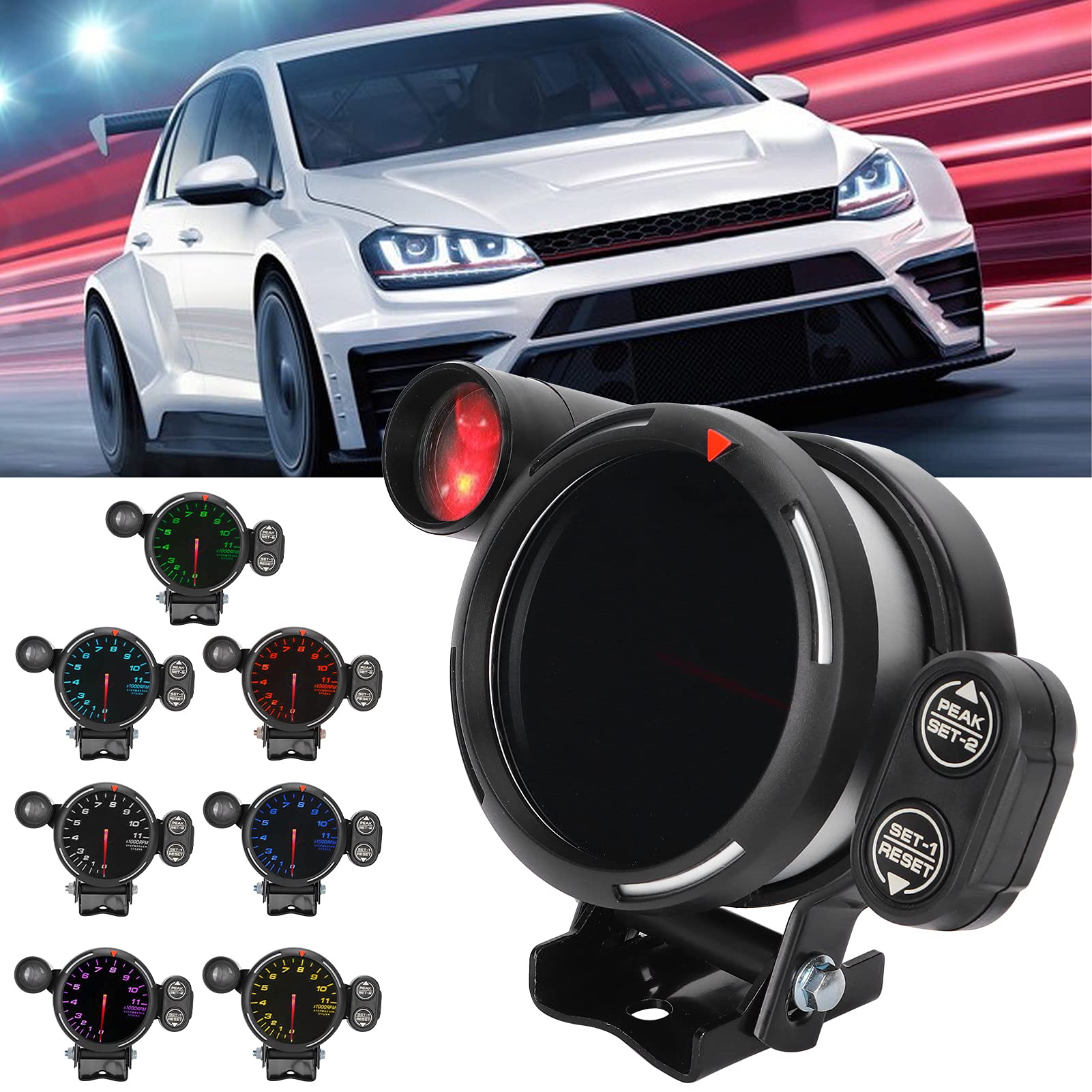 Tachimetro per Auto 3,15 Pollici 80 Mm, Misuratore di Giri/Min. Strumento per Auto Altamente Sensibile a 7 Colori