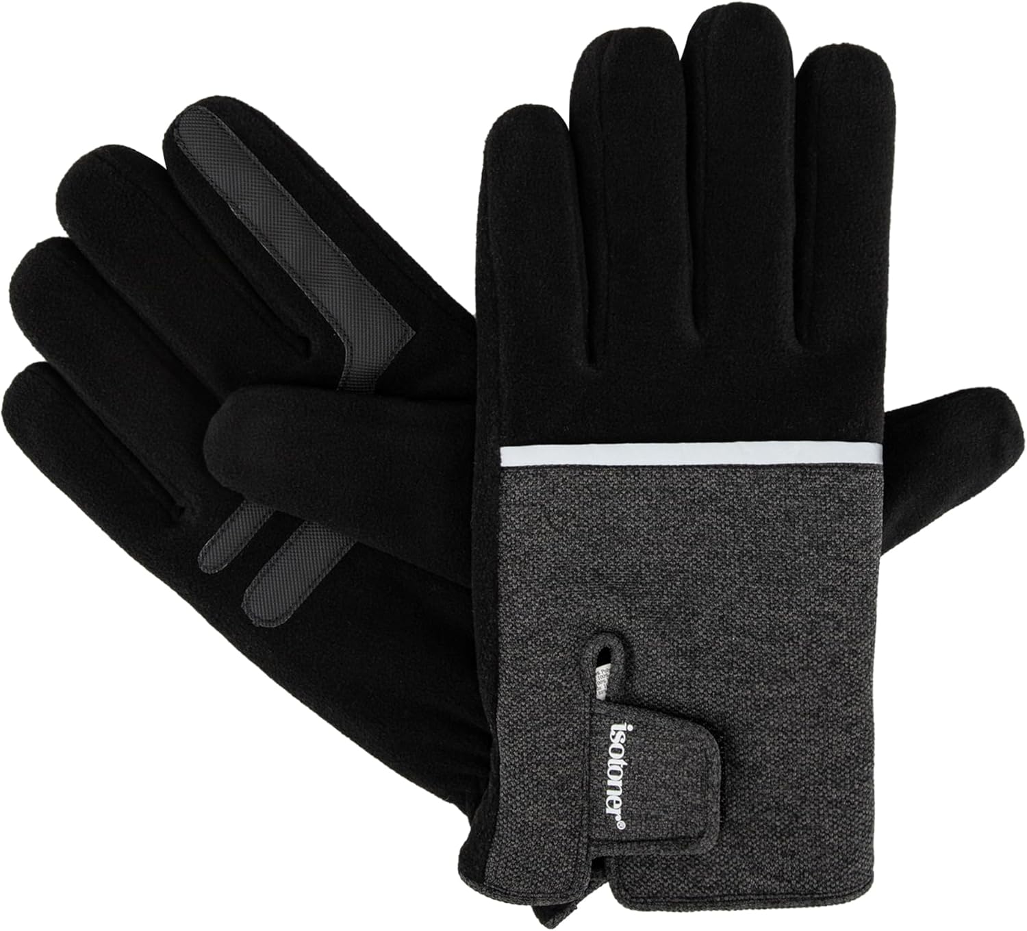 isotoner mens Water Repellent Tech Stretch Touchscreen Gloves With Velcro Closure - Image 4