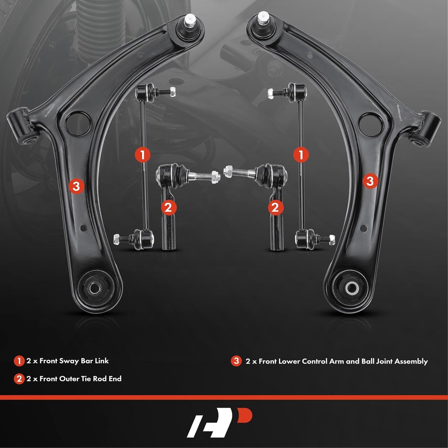 A-Premium Set of 6, Front Lower Control Arm, Sway Bar Link, Outer Tie Rod End, Compatible with Jeep Compass 2007-2017, Patriot 2007-2017, Dodge Caliber 2007-2012