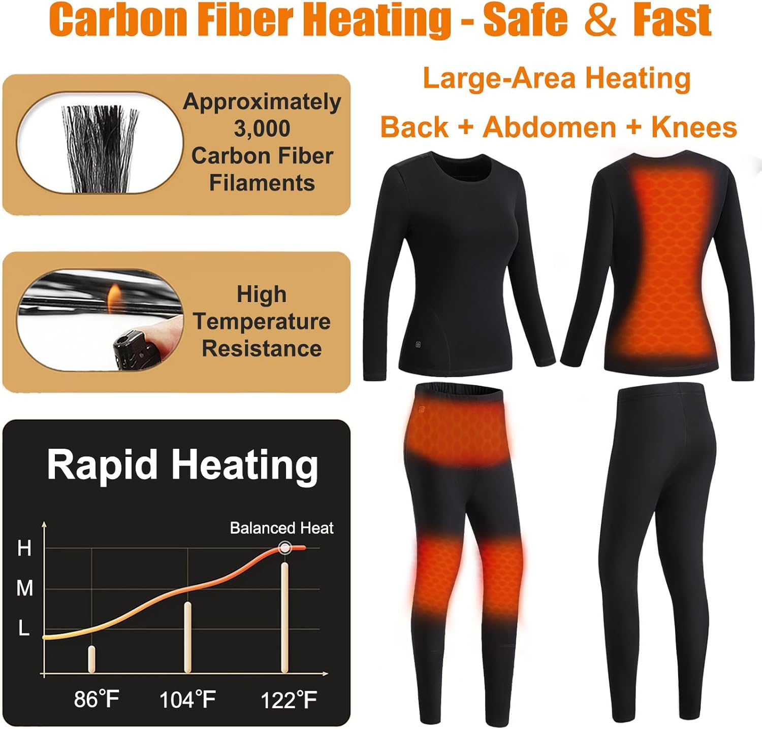 Heated Thermal Underwear for Women Electric Heating Undershirt Top Bottom Set Fleece Lined Base Layer Long Johns - Image 2