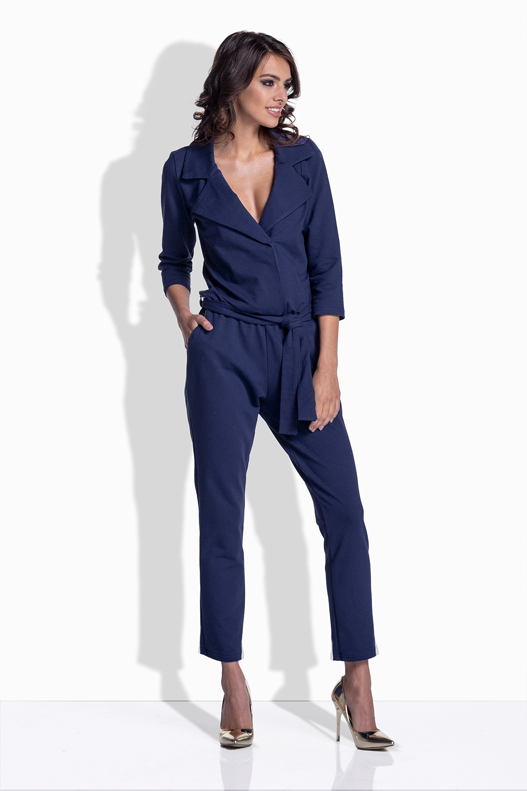 Lemoniade Elegante tuta donna lunga con scollo a cascata. Made in EU.