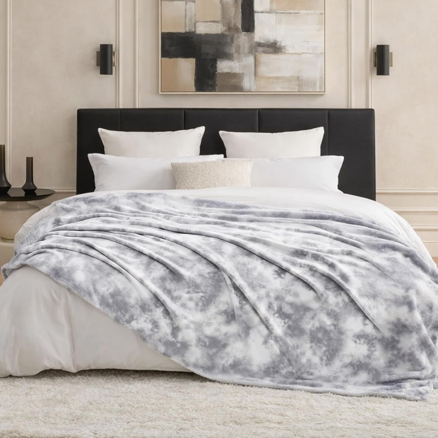 Cozy Bliss Tie-Dye Fuzzy Throw Blanket for Couch - Thick Soft Warm Non Shedding Fleece Blankets for Boho Décor Room, for Kids, Women Men Girls, Tie-Dye Grey 60"*80"