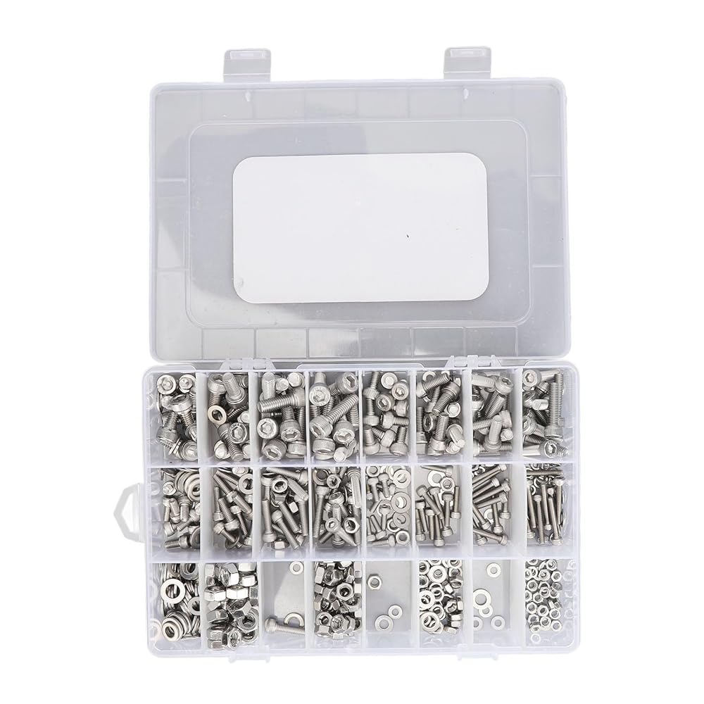 Tyenaza 520Pcs Stainless Steel Bolts & Nuts Assortment Kit with Flat Washers - M3 to M6 Sizes view 4
