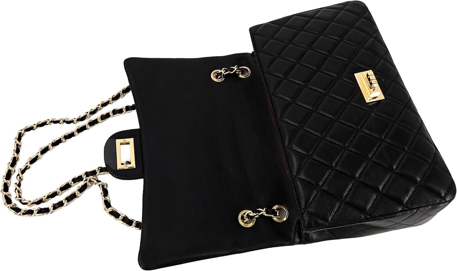 Quilted Lambskin Leather Crossbody Bag for Women, Classic Single Flap Shoulder Purse with Double Gold Chain Strap - Image 8