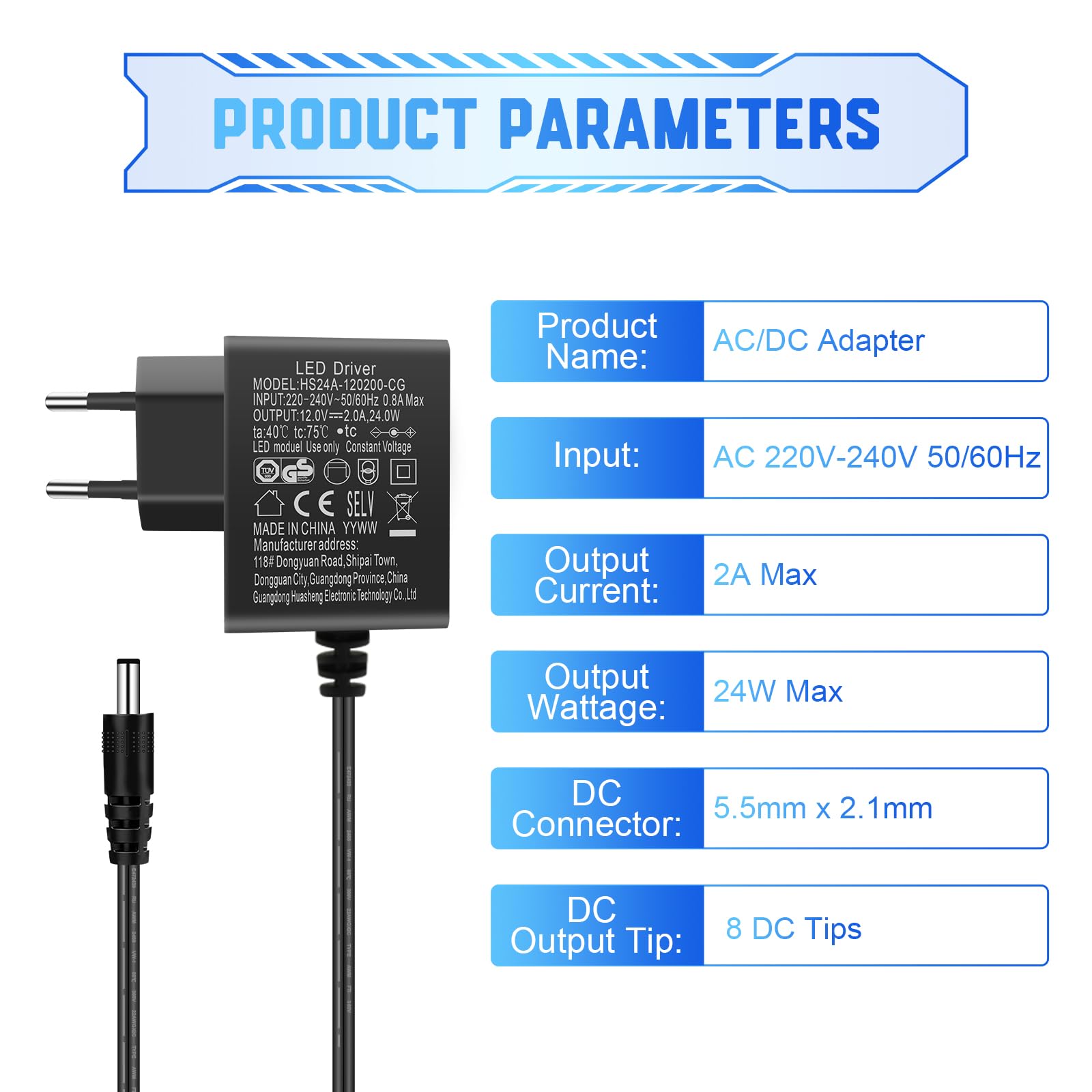 Alimentatore LED Per CCTV Alimentatore 12V DC 2A Con LED - Trasformatore Per Telecamere Di Sicurezza E Videocamere Alimentatore Universale Jack - Foto 3