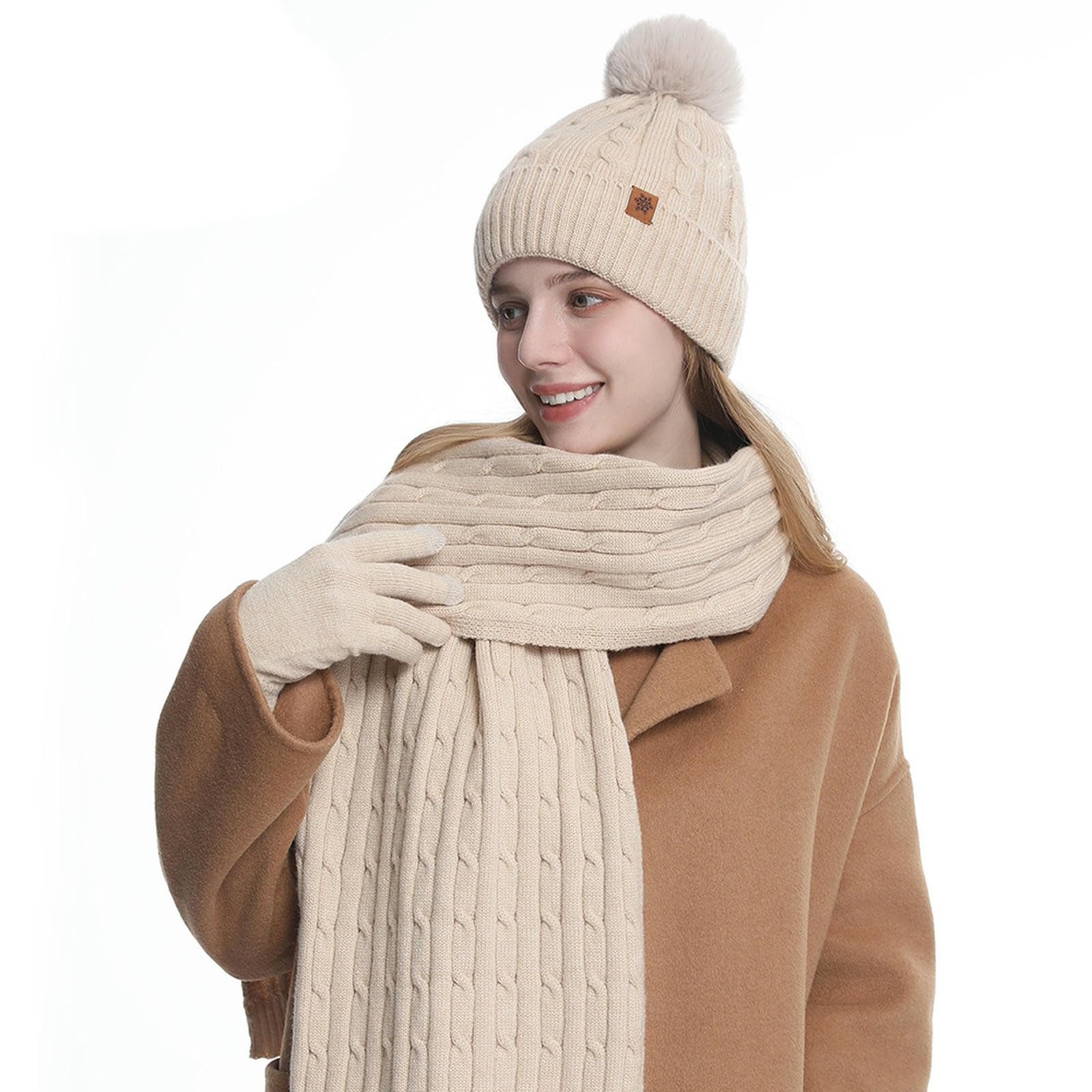 Set Cappello Sciarpa Guanti Invernali di per Lavorato A Maglia in Lana con Paraorecchie Caldo Invernale da Donna-Completo Tre Pezzi Nero