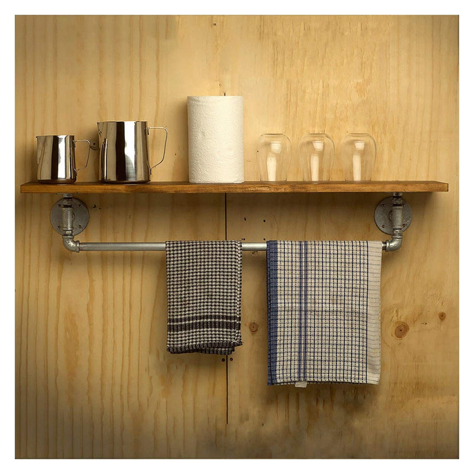 WYFZT Floating Wall Shelves Suspended Hanging Shelf Rustic Wooden Kitchen Cupboard Storage Shelving Unit Cubes Wall Support for Bathroom Living Room Kitchen Bar, Silver Bracket (Size : 100ร20cm)