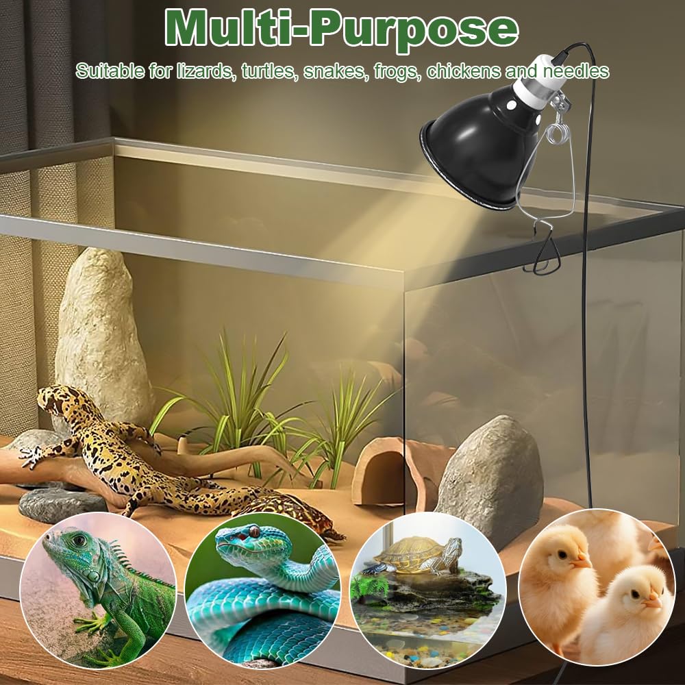 Lampa grzewcza żółw, E27 lampa z gadami, terrarium żółw ziemny, lampa halogenowa do lamp UVA/UVB, dla żółwi, jaszczurek, węży i żab (żarówka nie jest dołączona)