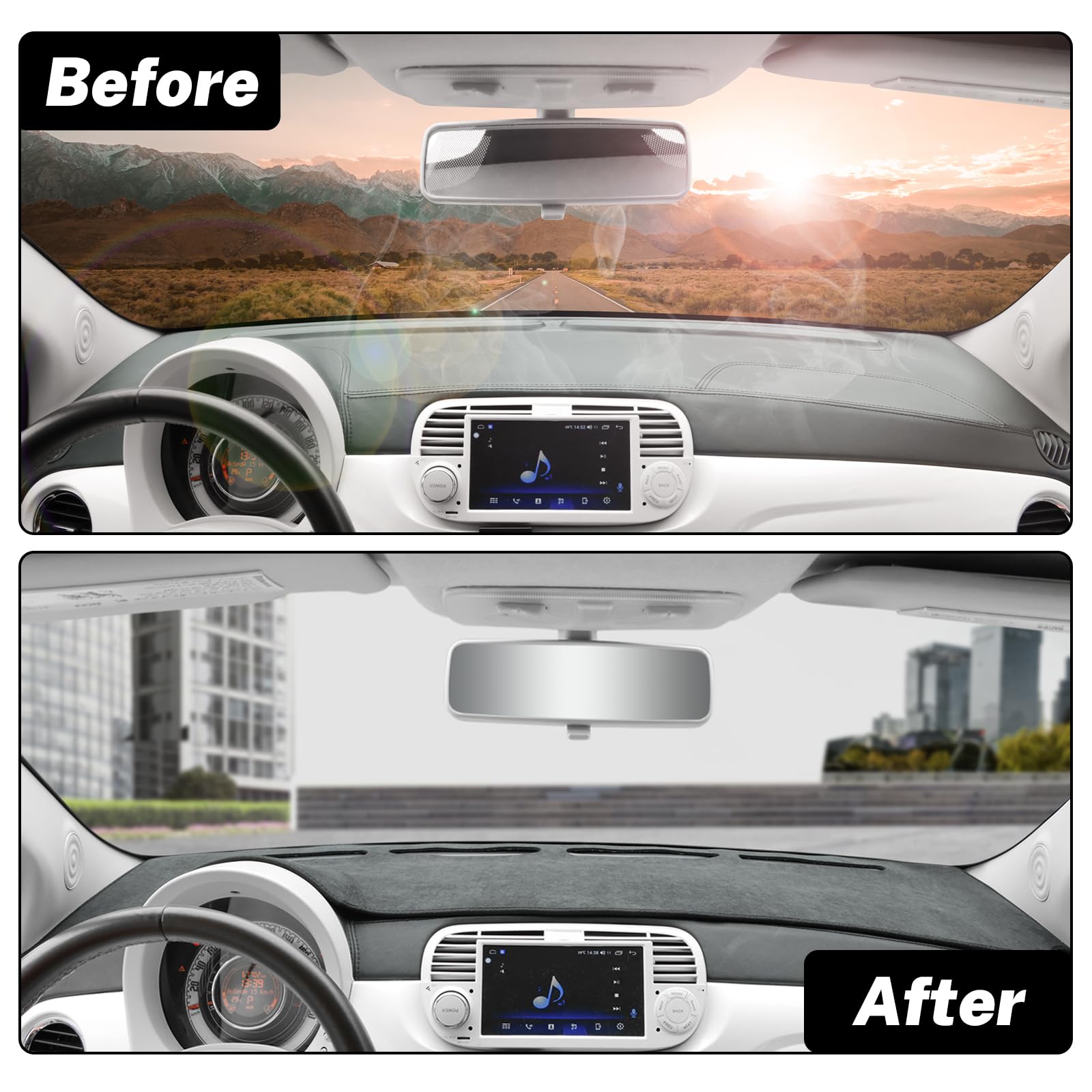 KUNGKIC Compatible with Fiat 500 2008-2023 Flanella Auto Cover Cruscotto Matte Dashboard Cover Auto Interno Parasole Dashboard Protezione Luce Opaco Protezione Della Luce Accessories