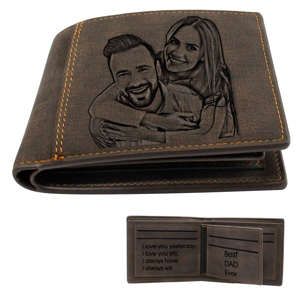 Personalised Photo Wallets for Men, Custom Trifold Engraved Men's Photo Wallets, Personalised Christmas Gifts for Him/Husband/Dad/Son