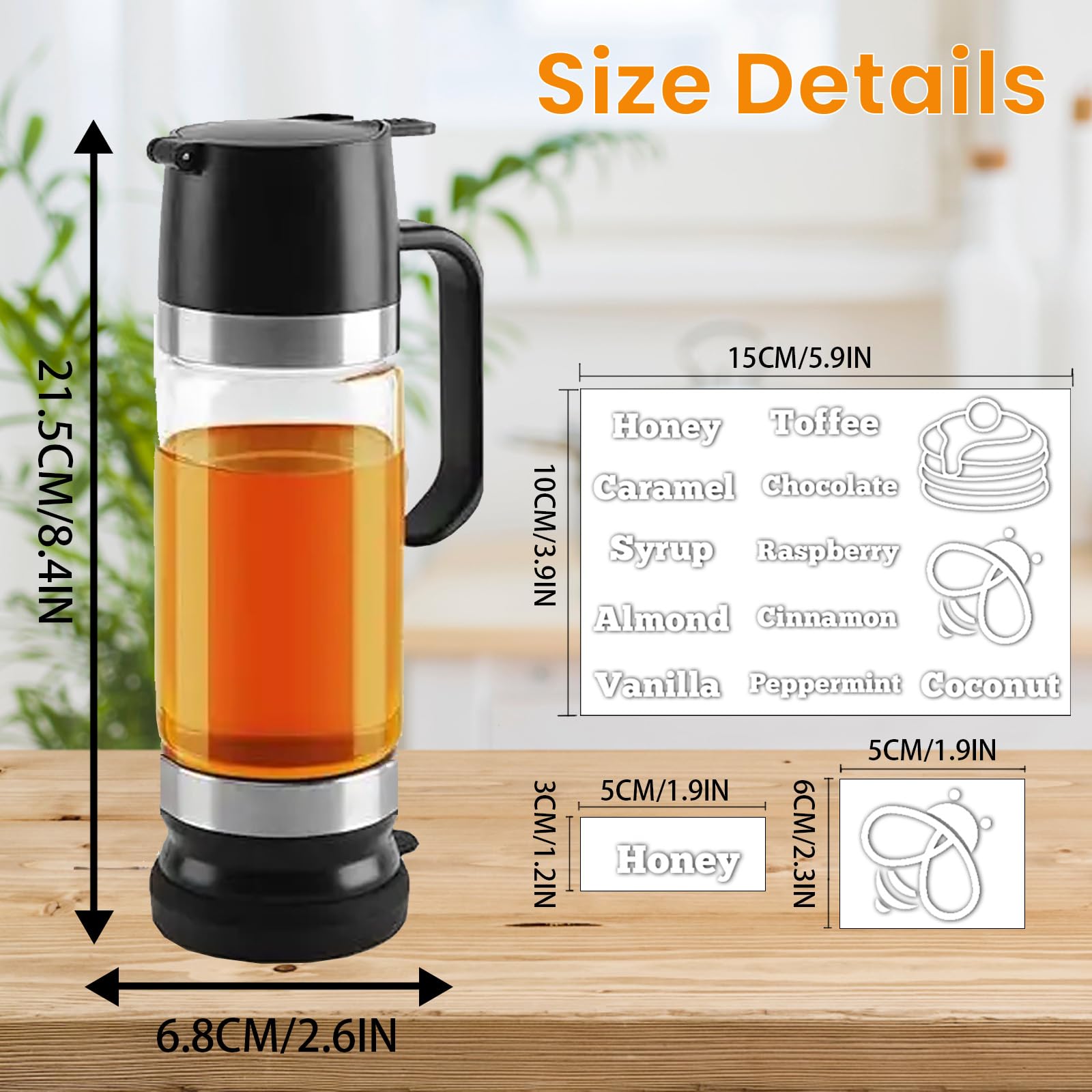 Dosatore Miele 350ml,Dispenser Miele In Vetro Antigoccia Con Etichetta,Barattolo Per Miele Con Con Rimovibile Coperchio Superiore E Inferiore, Per Miele Sciroppo Caffè E Altri Liquidi Per Dessert,Nero