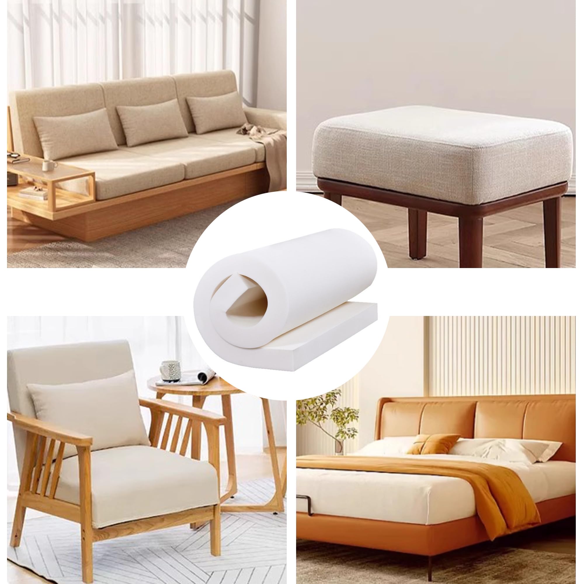 MOTTK Mousse de rechange confortable pour canapé, salle à manger, chaise, banc - Rembourrage en mousse durable - Multi-usages - 7 cm d'épaisseur - 180 x 50 cm