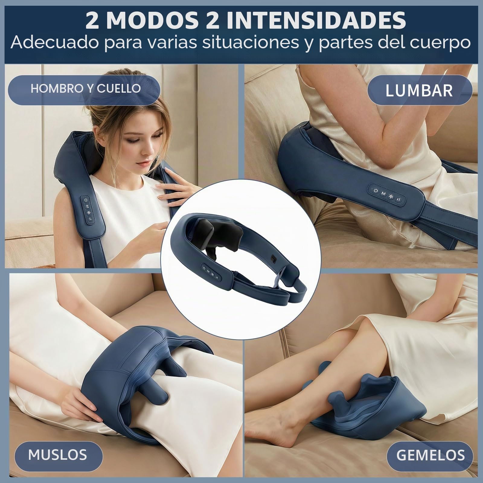 Healthrelif Shiatsu Masajeador cervical - Masajeador para Cuello, Hombros, Espalda y Piernas,con función de calor,Masajeador Portátil para Casa, Oficina o Viaje (Azul Oscuro)