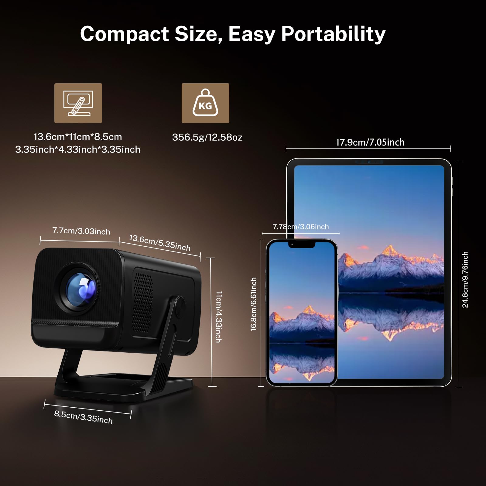 Mini Beamer mit Android 14, Klein Smart Projektor Native 720P (4K Dekodierung), WiFi 6 & Bluetooth 5.4, Auto-Keystone, Portable TV Projector Kompatibel mit iOS/HDMI/USB/iPhone, schwarz
