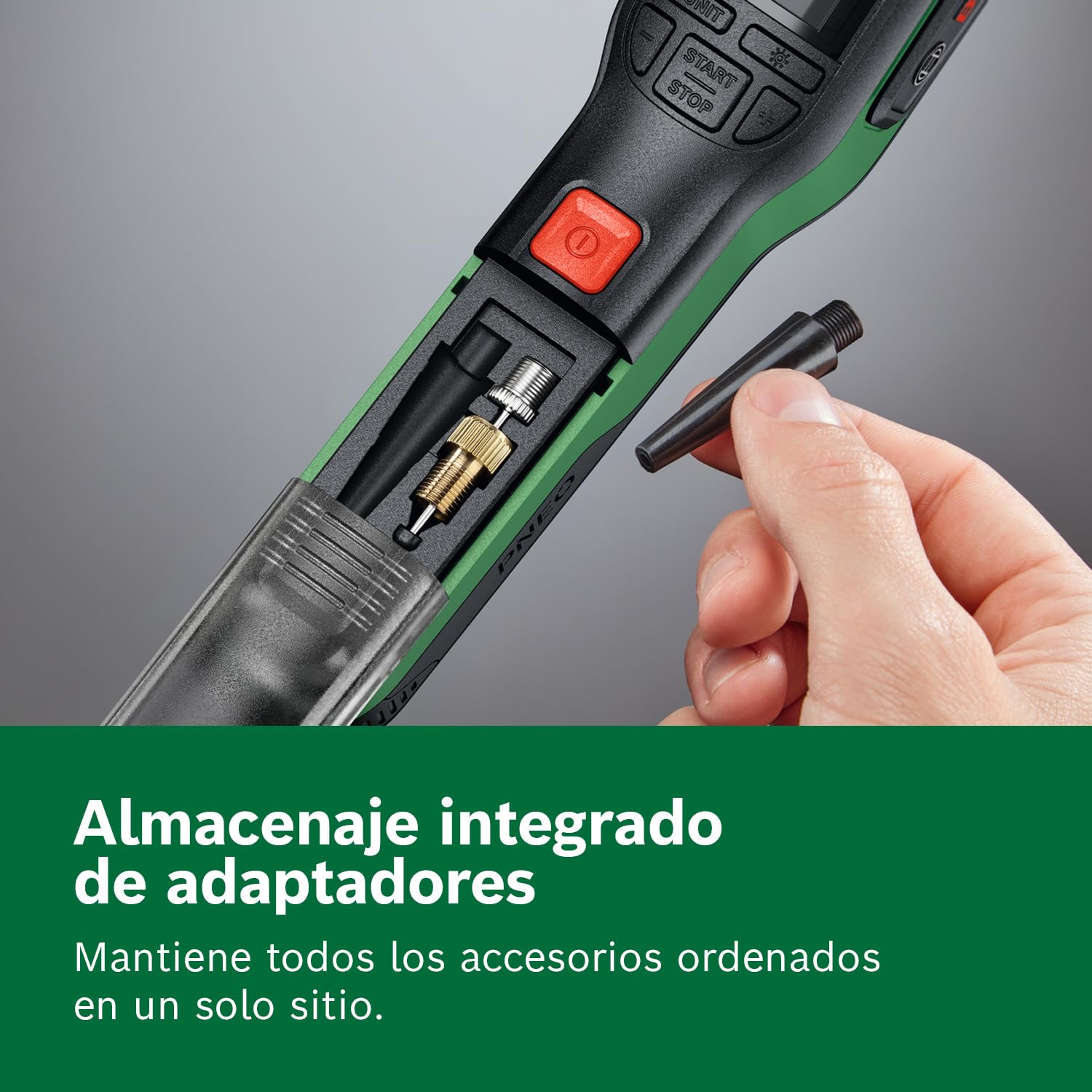 Bosch PNEO Bomba neumática a batería (Incl. Set de adaptadores de presión, batería de 4V y Bolsa para Bicicleta)