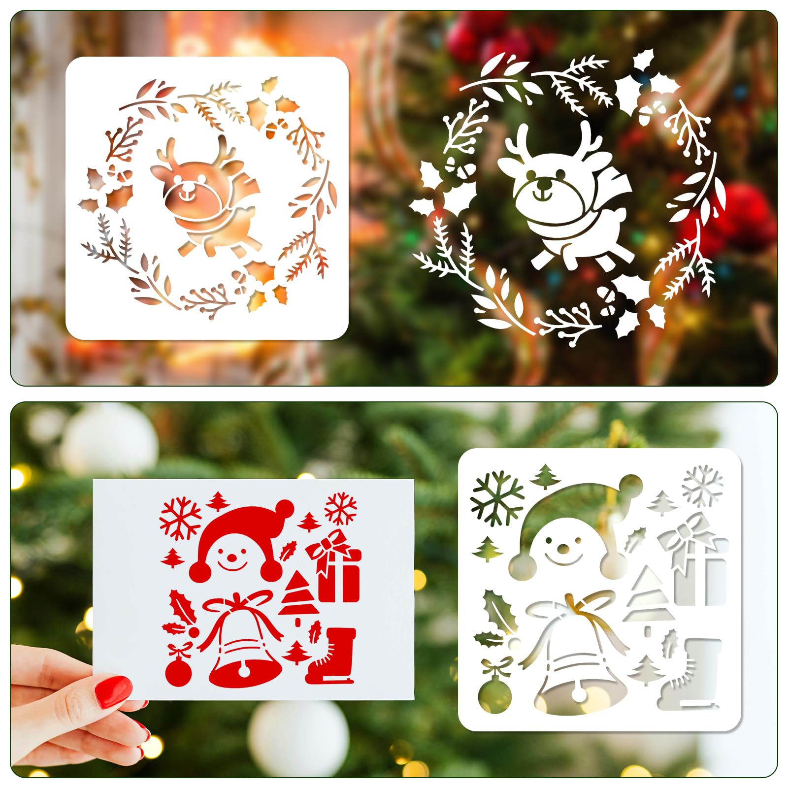 16 Stencil Natalizi Riutilizzabili In PET – Tema Pupazzo Di Neve E Babbo Natale – 13x13 Cm Per Pittura Su Pareti, Finestre, Carte E Decorazioni Fai Da Te - 2
