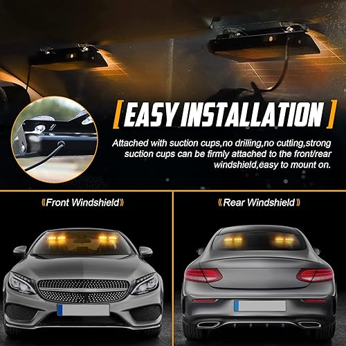 Miniatura 6 de Luces estroboscópicas ámbar 2 en 1 para tablero de emergencia, 18 modos intermitentes, cubierta interior de parabrisas dividido, advertencia de