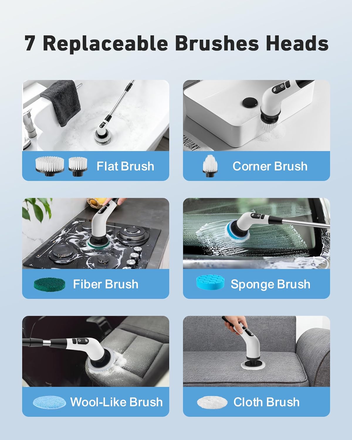 Powerful Electric Spin Scrubber, for Mom, Cordless Cleaning Brush, 90-Min Extended Runtime, Telescopic Long Handle, 8 Replaceable Heads, 2 Speeds for Bathroom, Floor & Glass