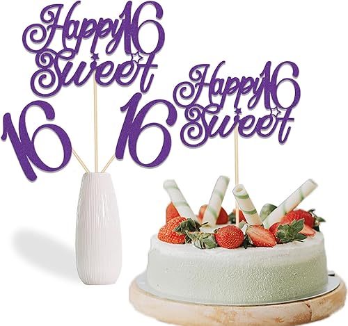 12 palitos de centro de mesa Happy Sweet 16 para decoración de cumpleaños de 16 años, centros de mesa para mesas, divertidos suministros de fiesta