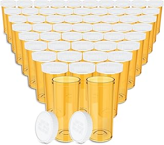 Pill Bottles Empty with Caps(54 Pack), 8 Dram Small Medicine Bottle with Easy Open Snap Cap Plastic Prescription Medication Vial Container Clear Travel Pill Bottle Case