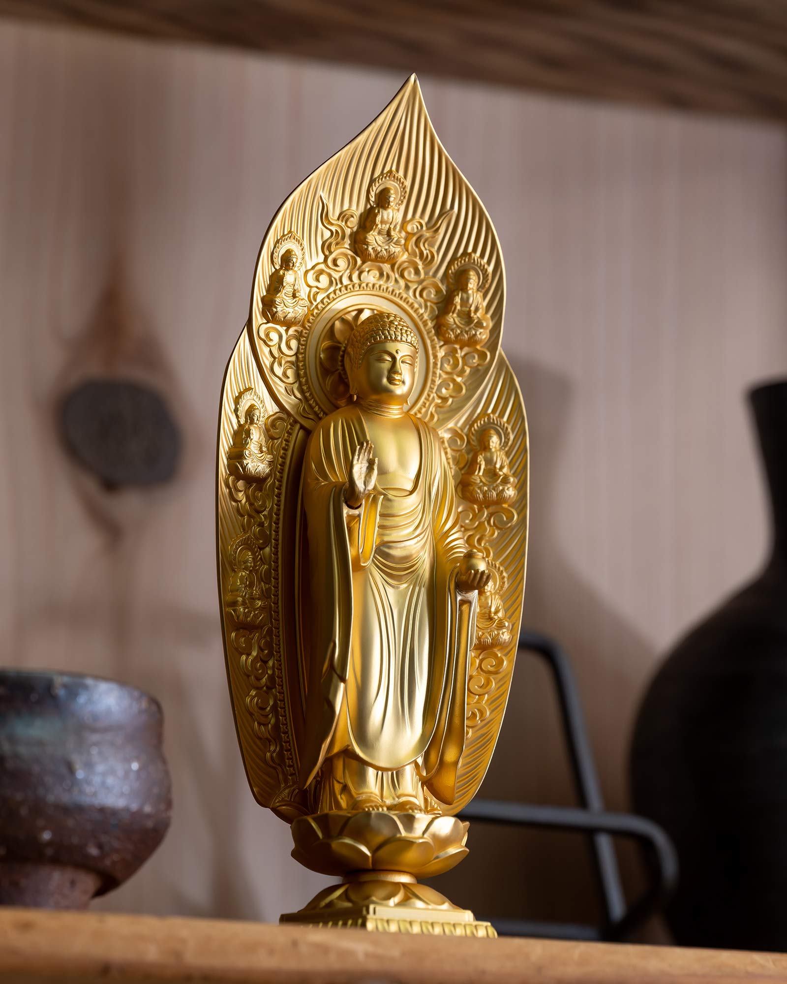 Amazon｜仏像 薬師如来 17cm(金メッキ/24金) 仏師：牧田秀雲 原型＿