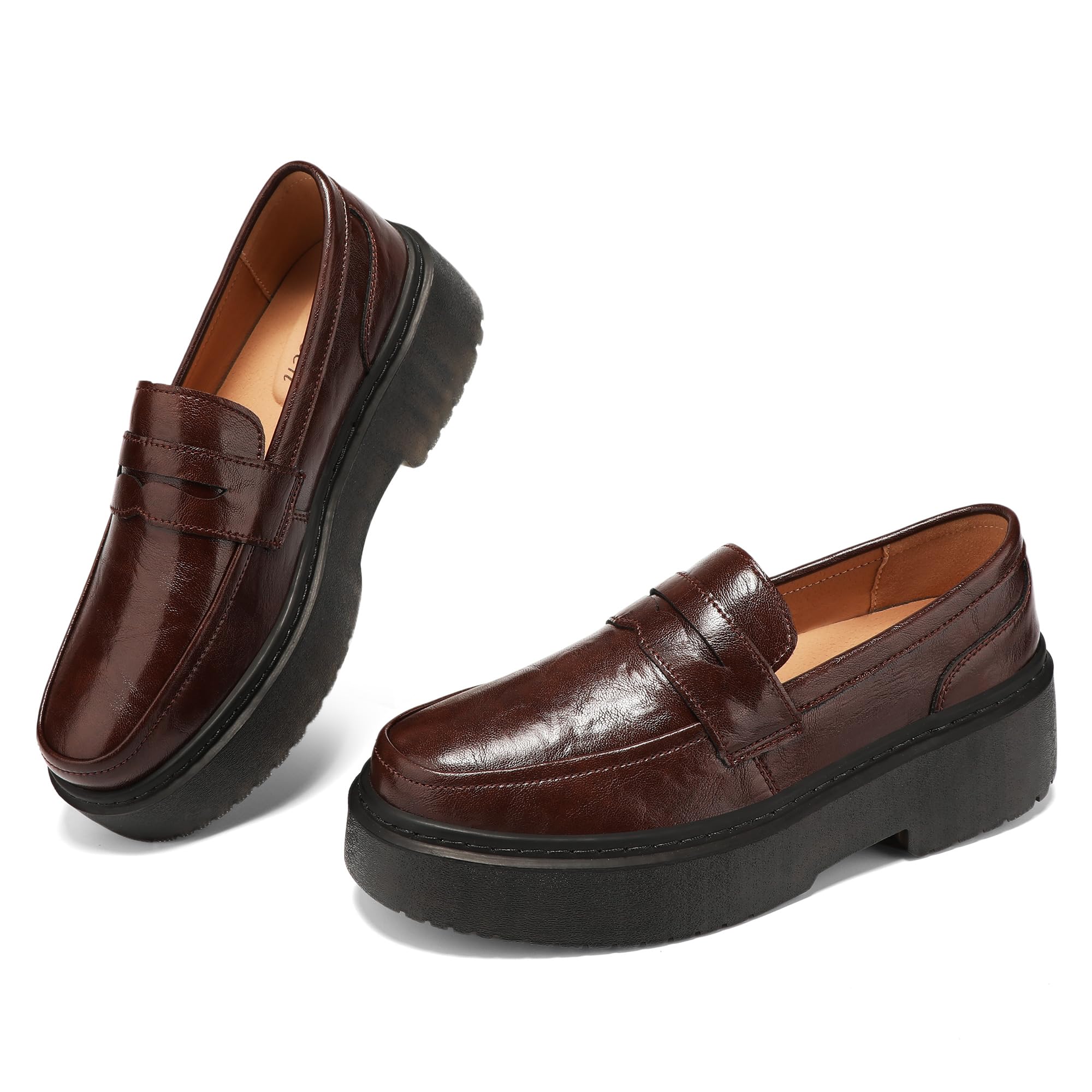 BEAUSEEN Women's Platform Chunky Penny Loafers Comfortable Lug Sole Slip-On Business Work Casual Dressy Shoes