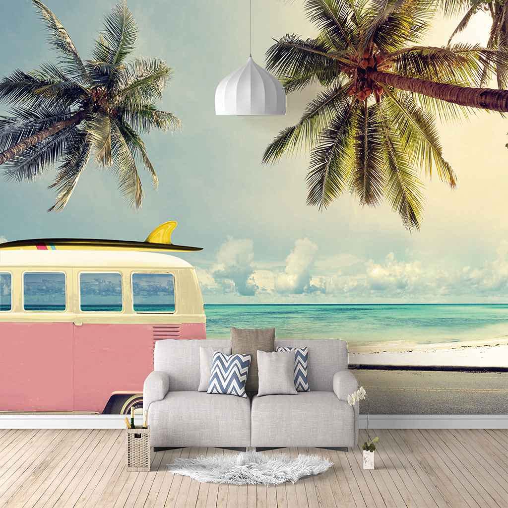 Papier peint auto-adhésif 3D voiture rose déco murale personnalisable DIY